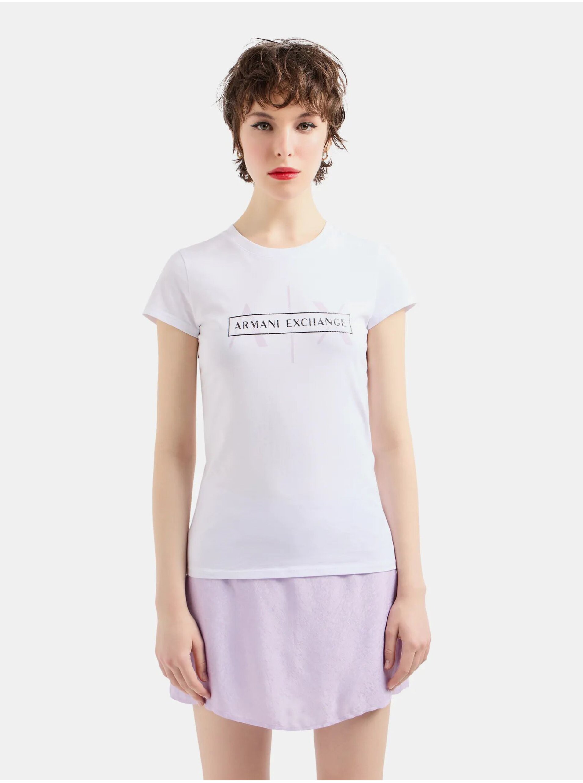 Levně Bílé dámské tričko Armani Exchange
