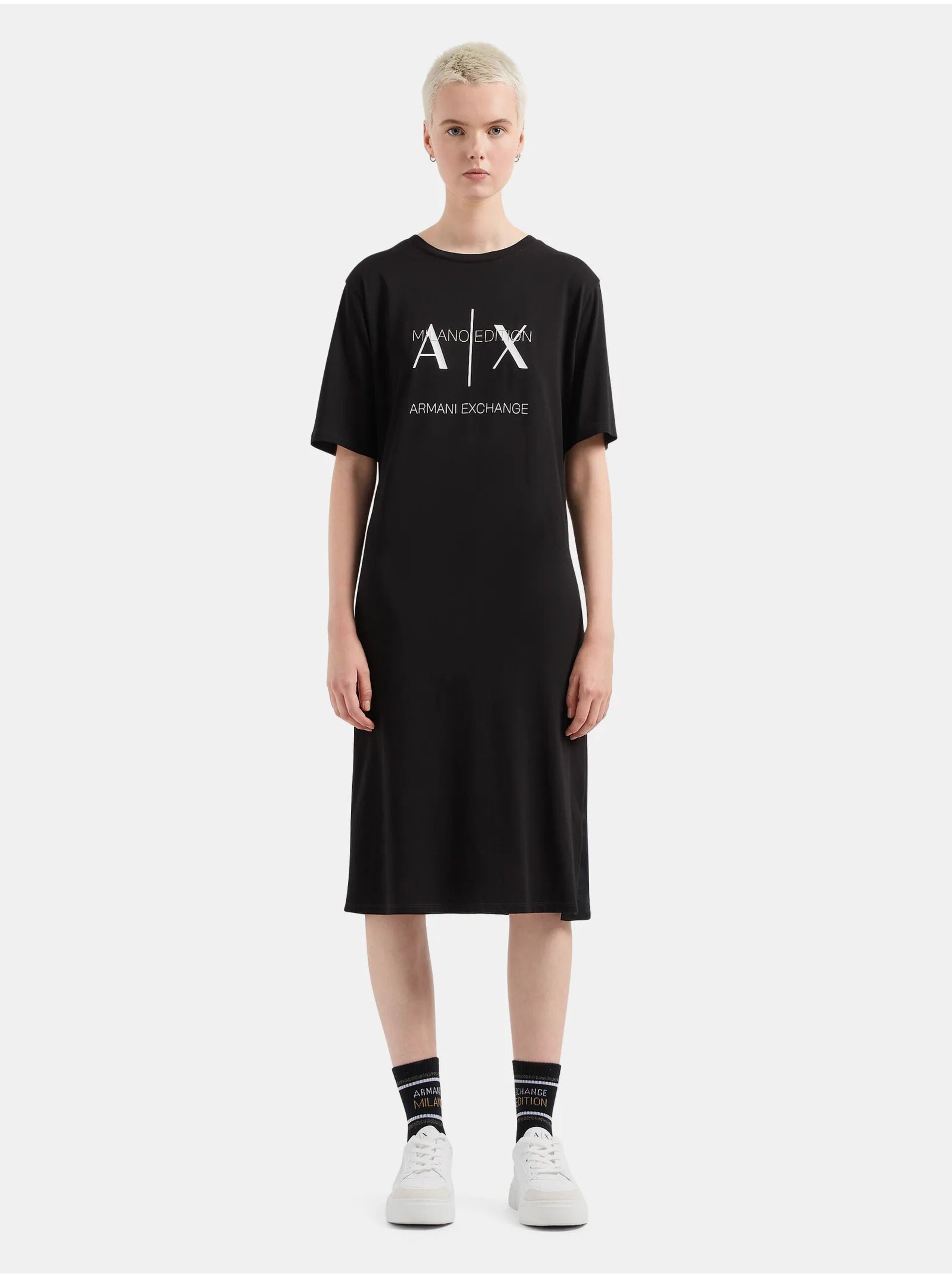 Lacno Čierne dámske šaty Armani Exchange