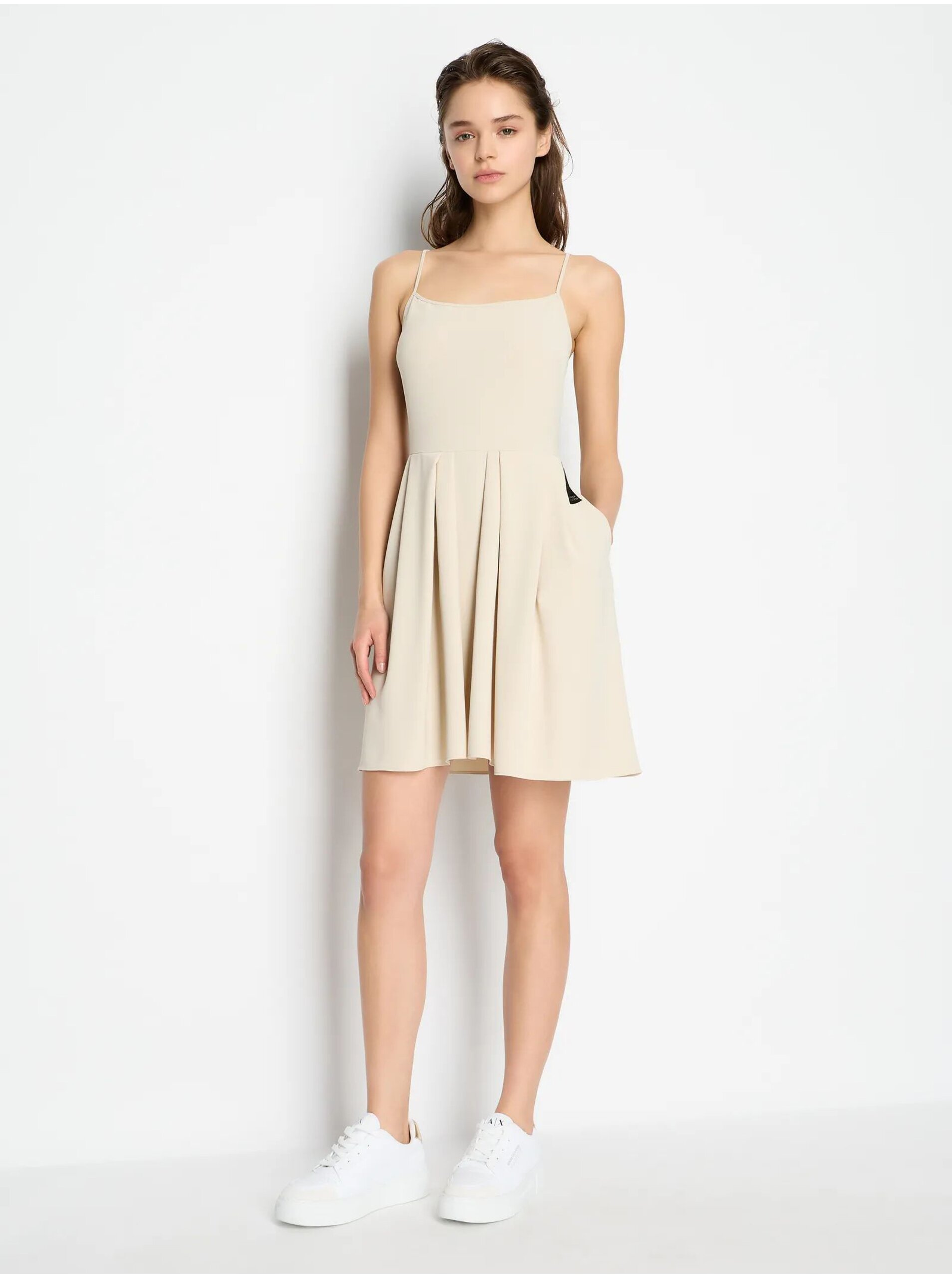 E-shop Dámske béžové šaty Armani Exchange