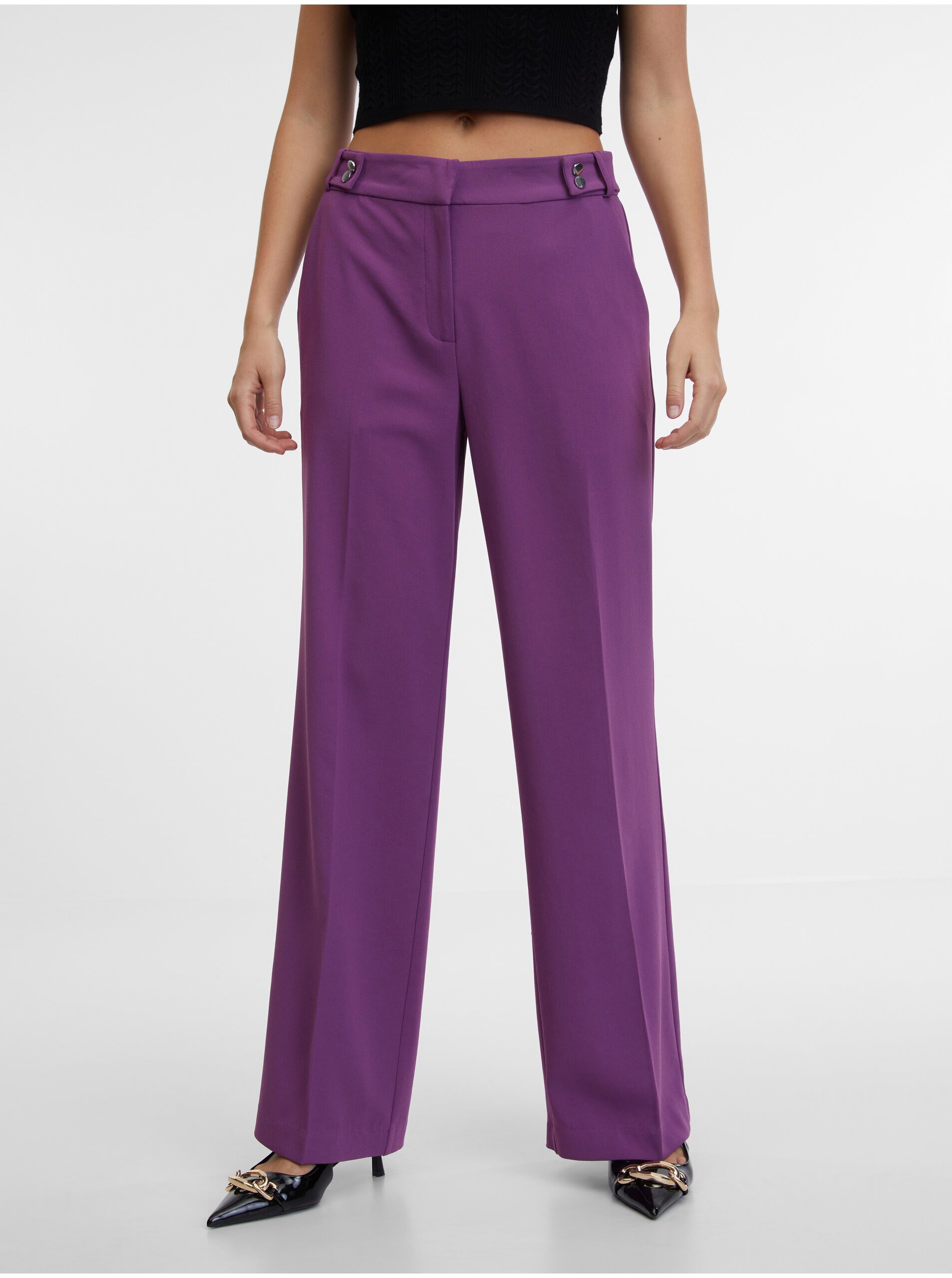 E-shop Fialové dámské široké kalhoty ORSAY