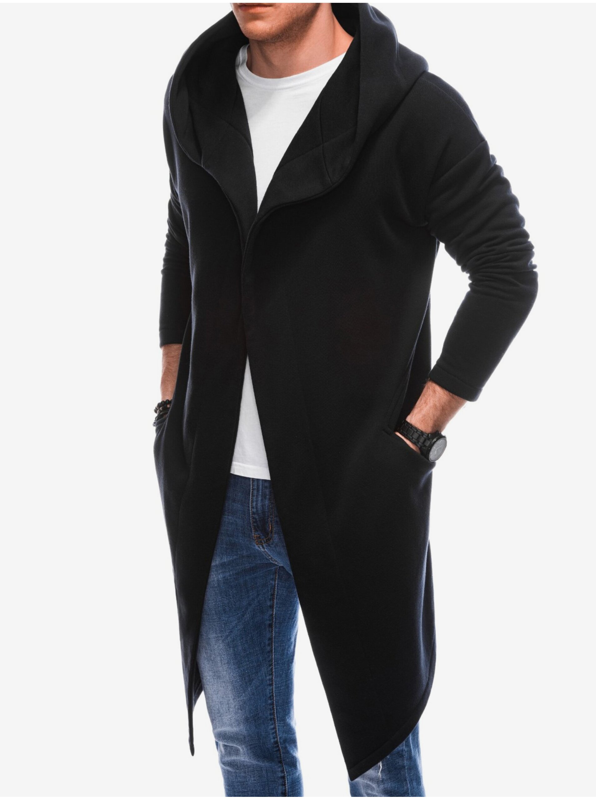 E-shop Čierna pánska asymetrická mikina na zips Ombre Clothing