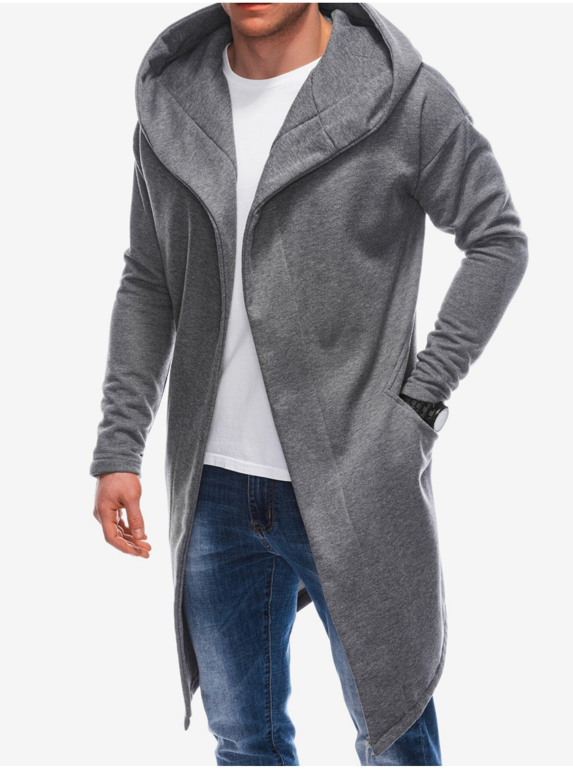 E-shop Sivá pánska asymetrická mikina na zips Ombre Clothing