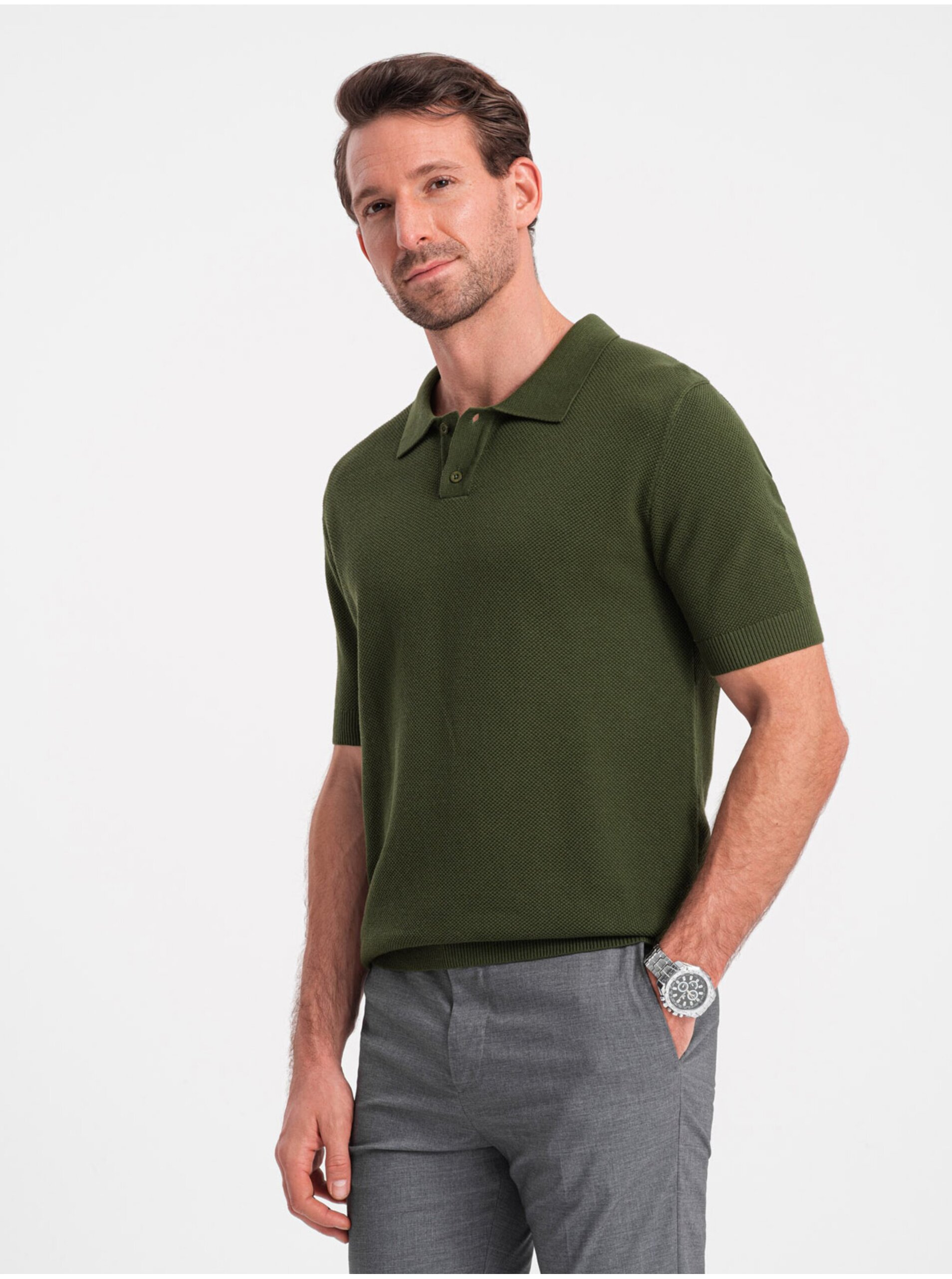 Levně Zelené pánské polo tričko Ombre Clothing