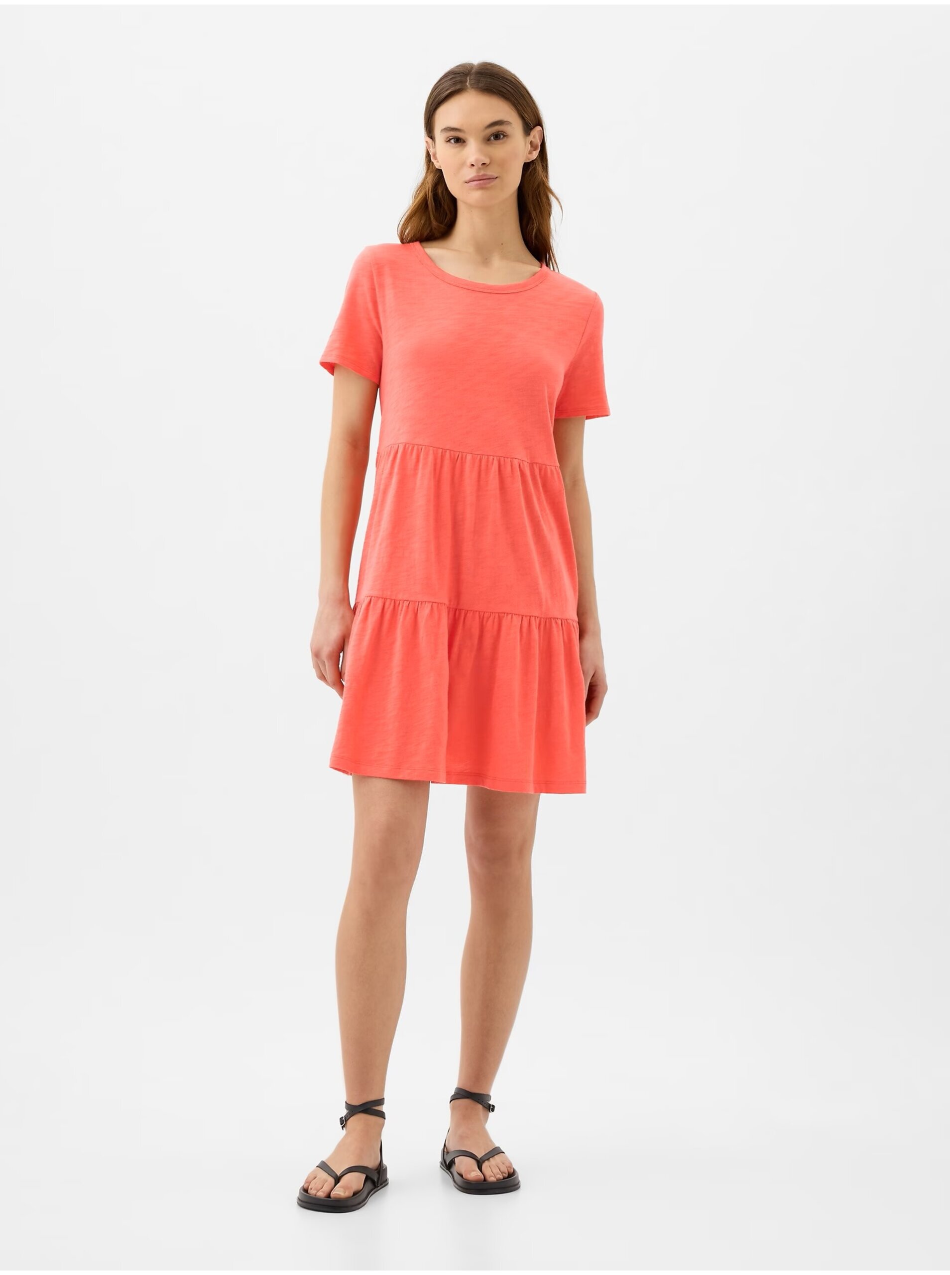 E-shop Korálové dámské mini šaty s volánem GAP