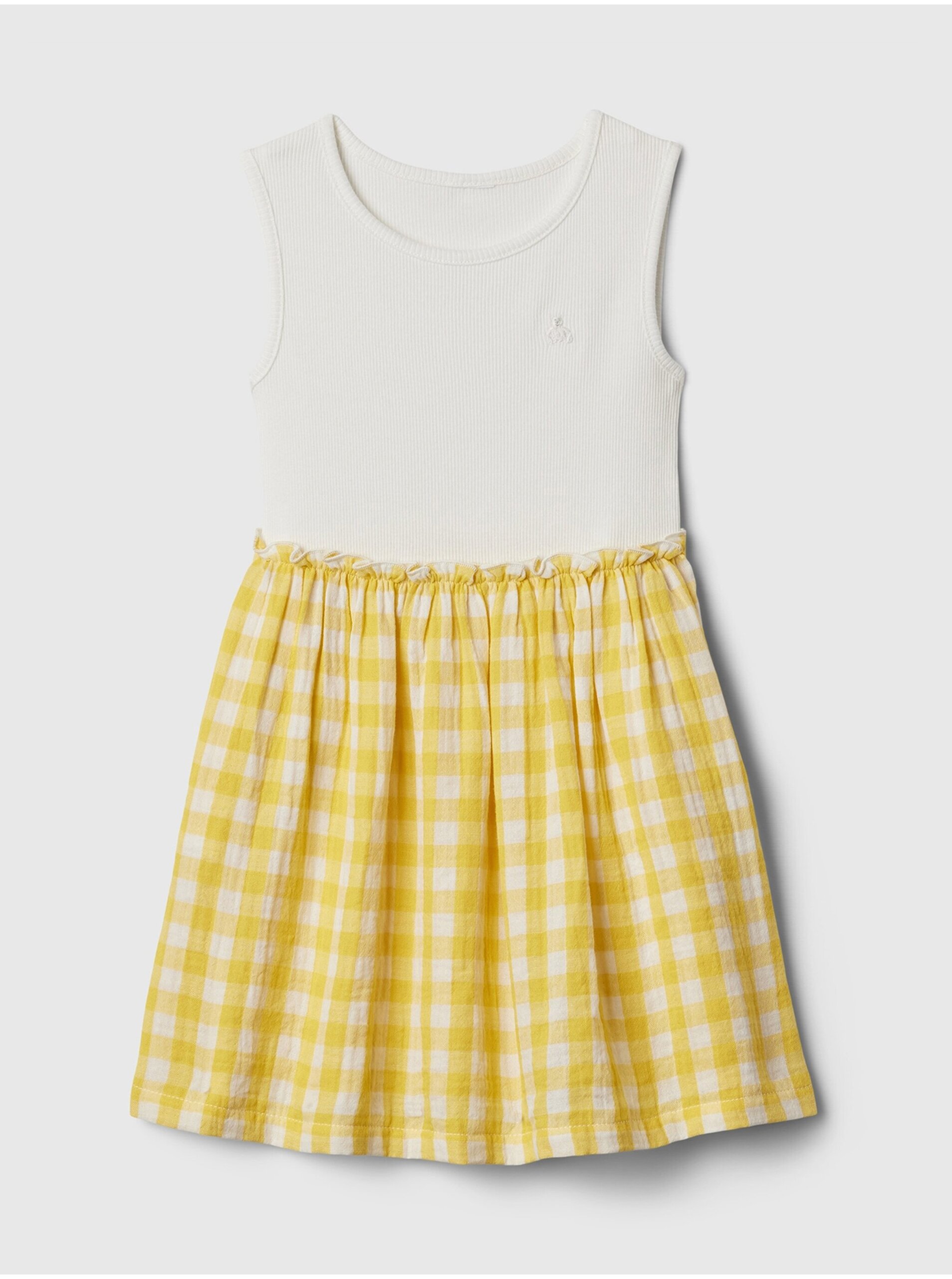 Levně Bílo-žluté holčičí kostkované šaty GAP