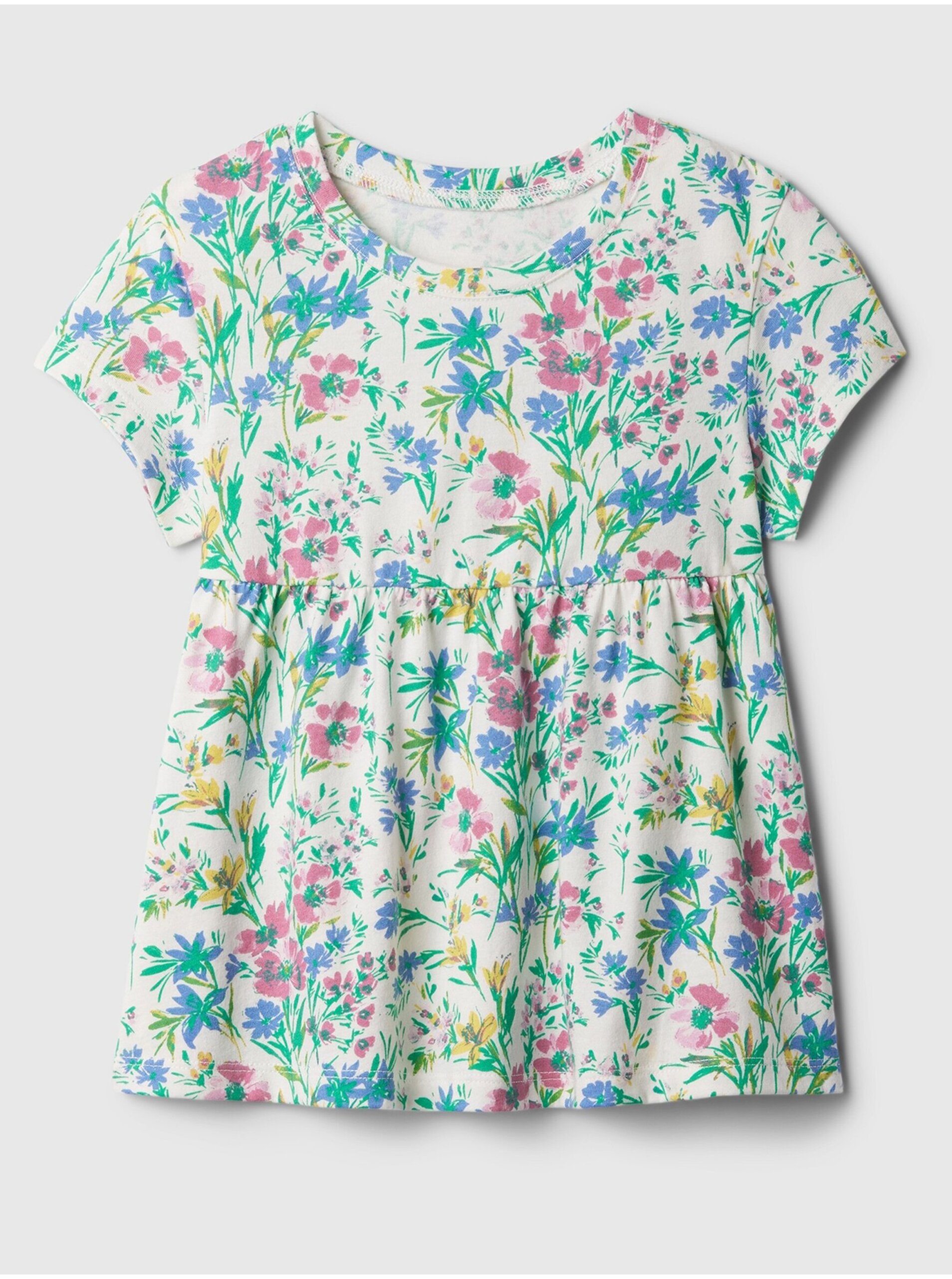 Levně Krémovo-zelené holčičí květované tričko GAP