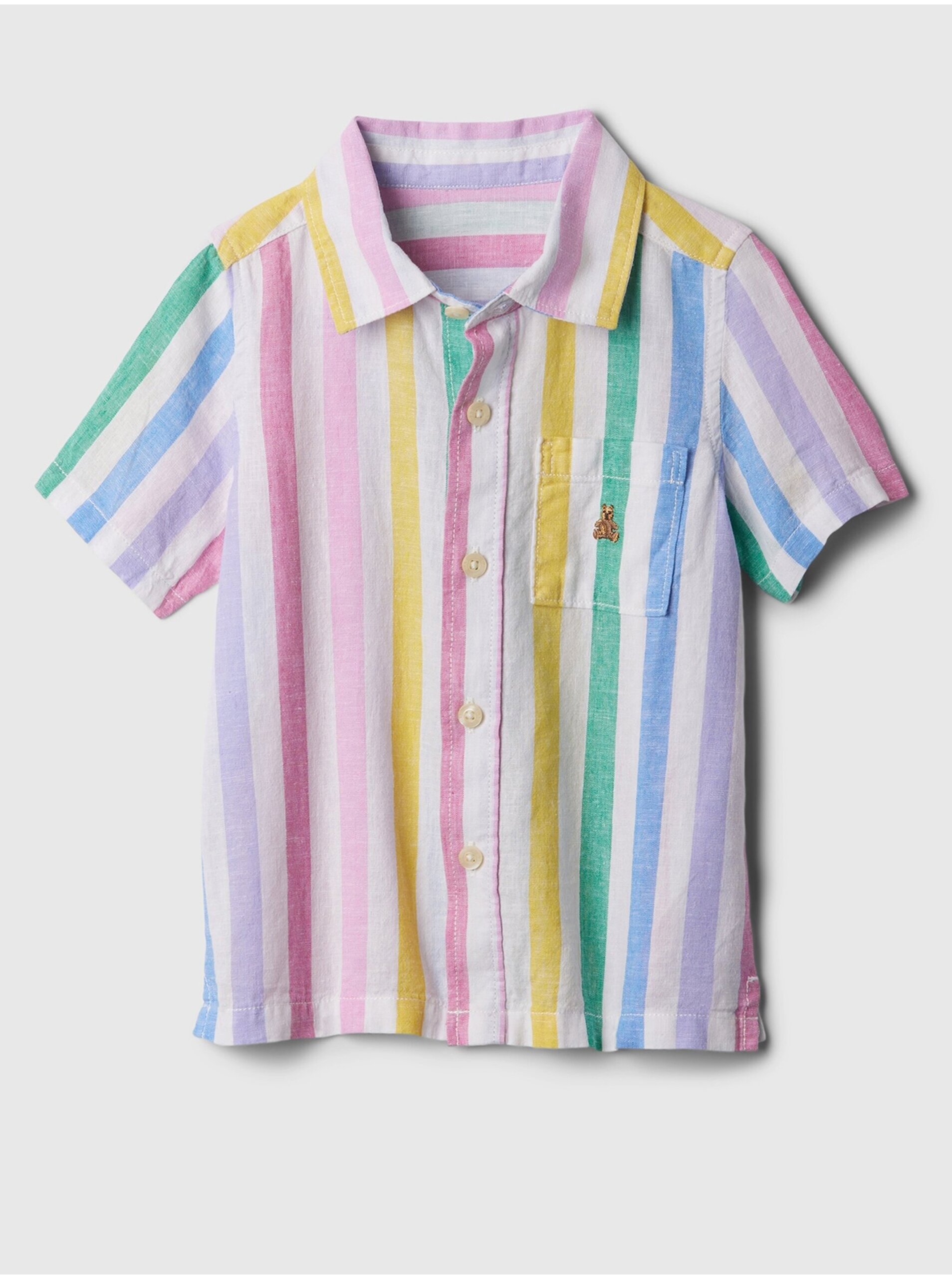 E-shop Bielo-fialová chlapčenská pruhovaná košeľa s prímesou ľanu GAP