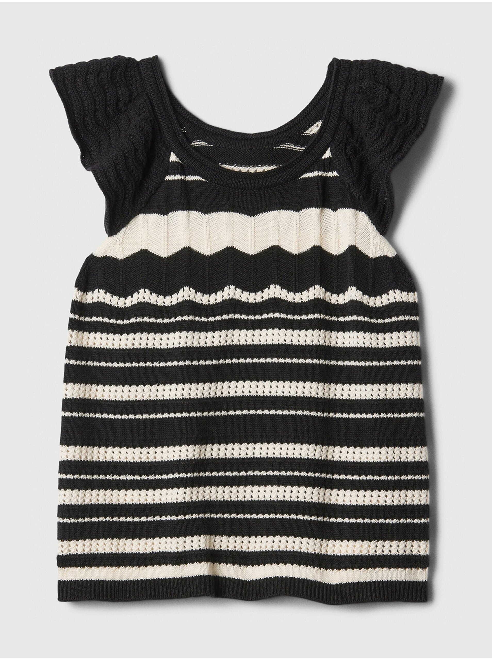 E-shop Krémovo-černé holčičí pruhované děrované tričko s volánky GAP