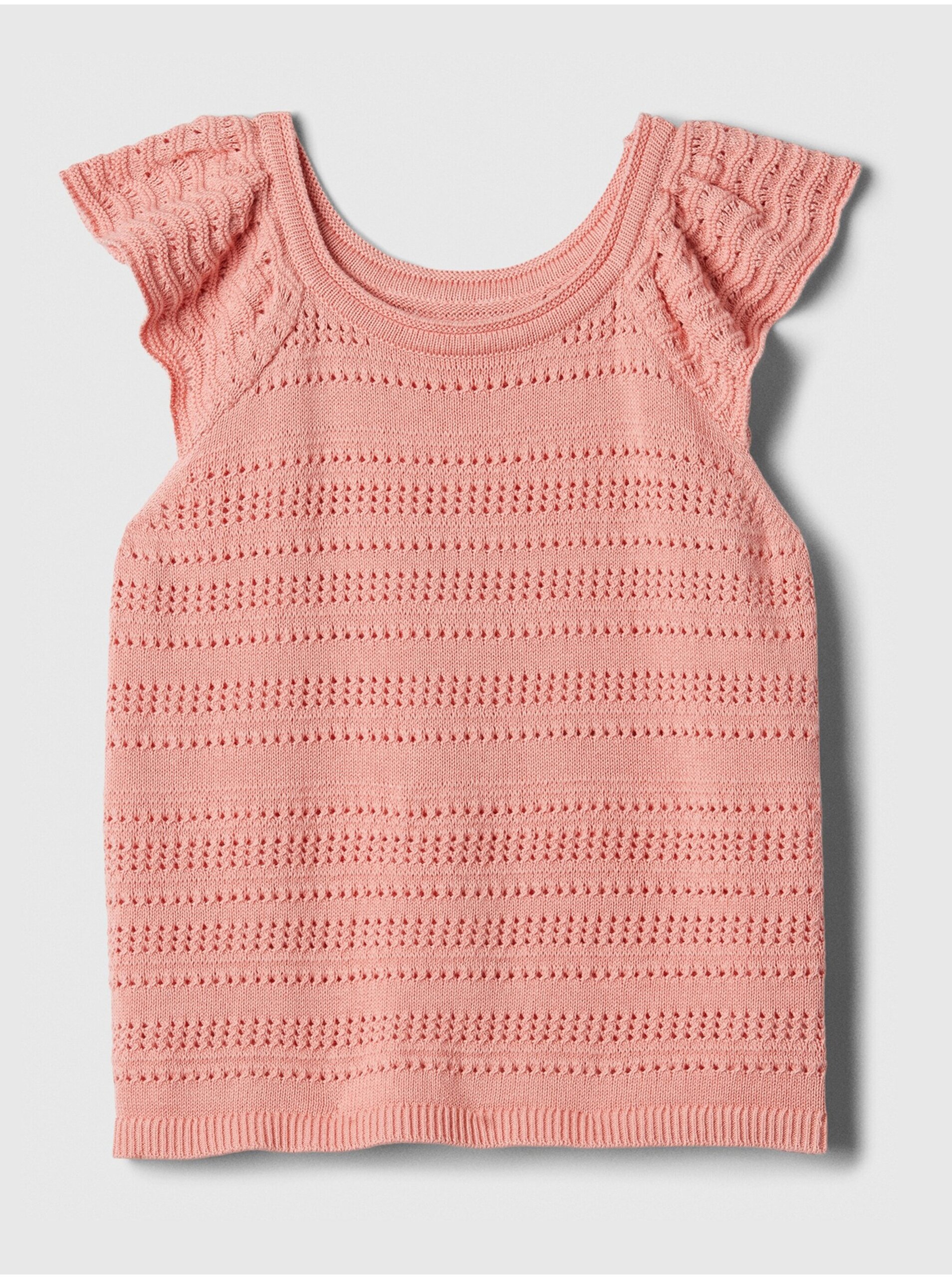 E-shop Starorůžové holčičí děrované tričko s volánky GAP