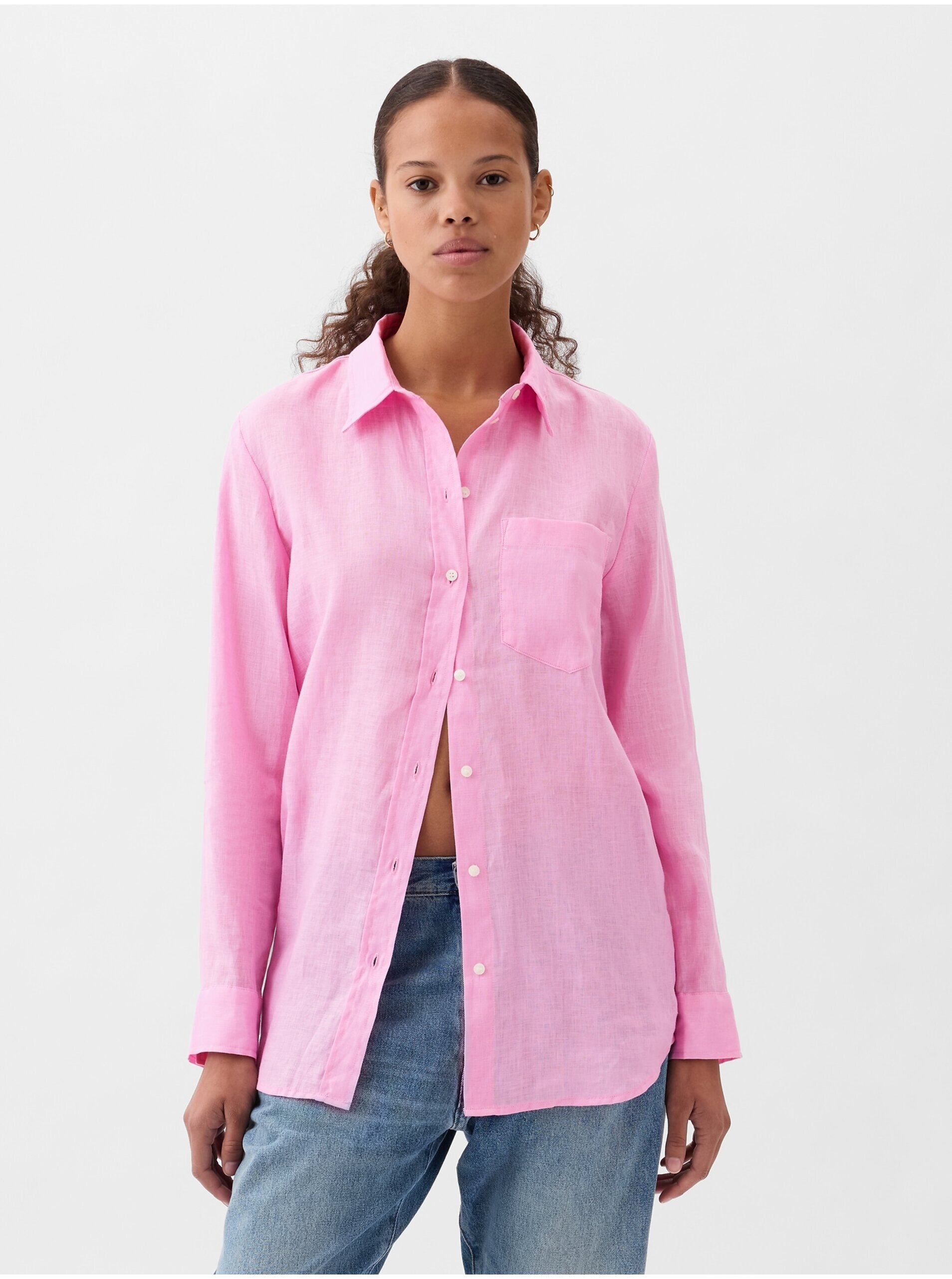 Levně Růžová dámská lněná košile GAP