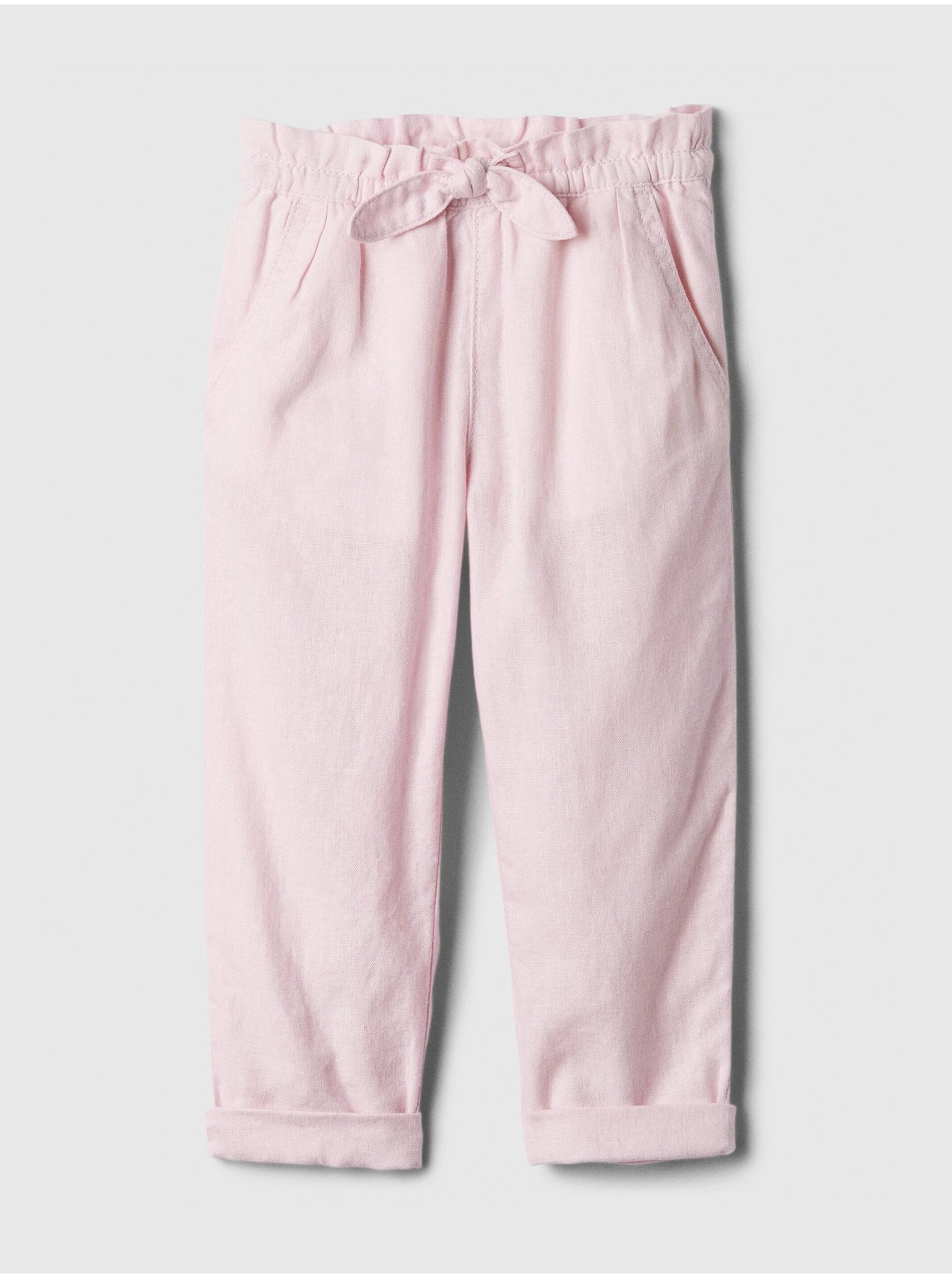 Levně Světle růžové holčičí kalhoty s příměsí lnu GAP