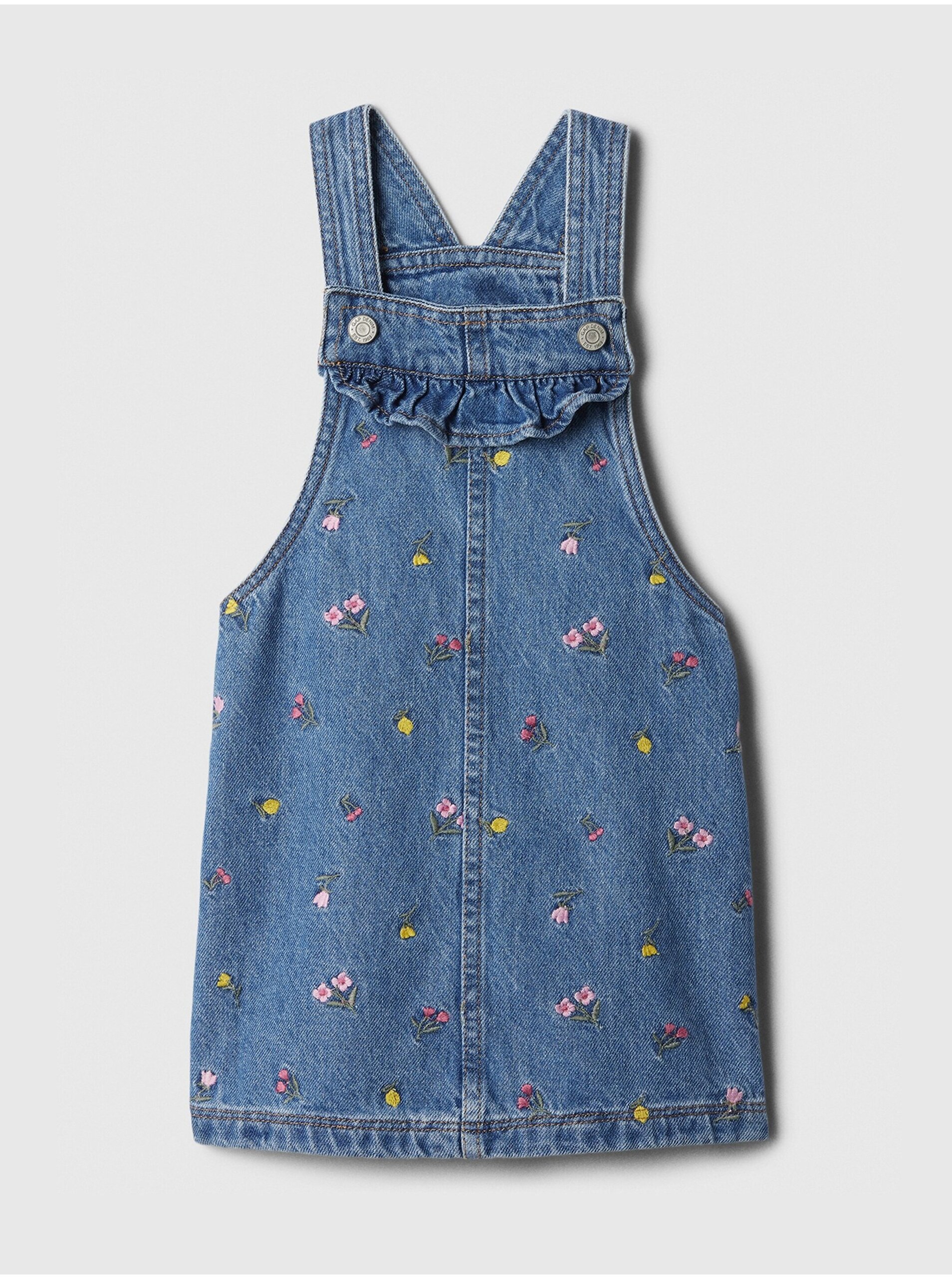 Levně Modré holčičí květované džínové šaty s laclem GAP