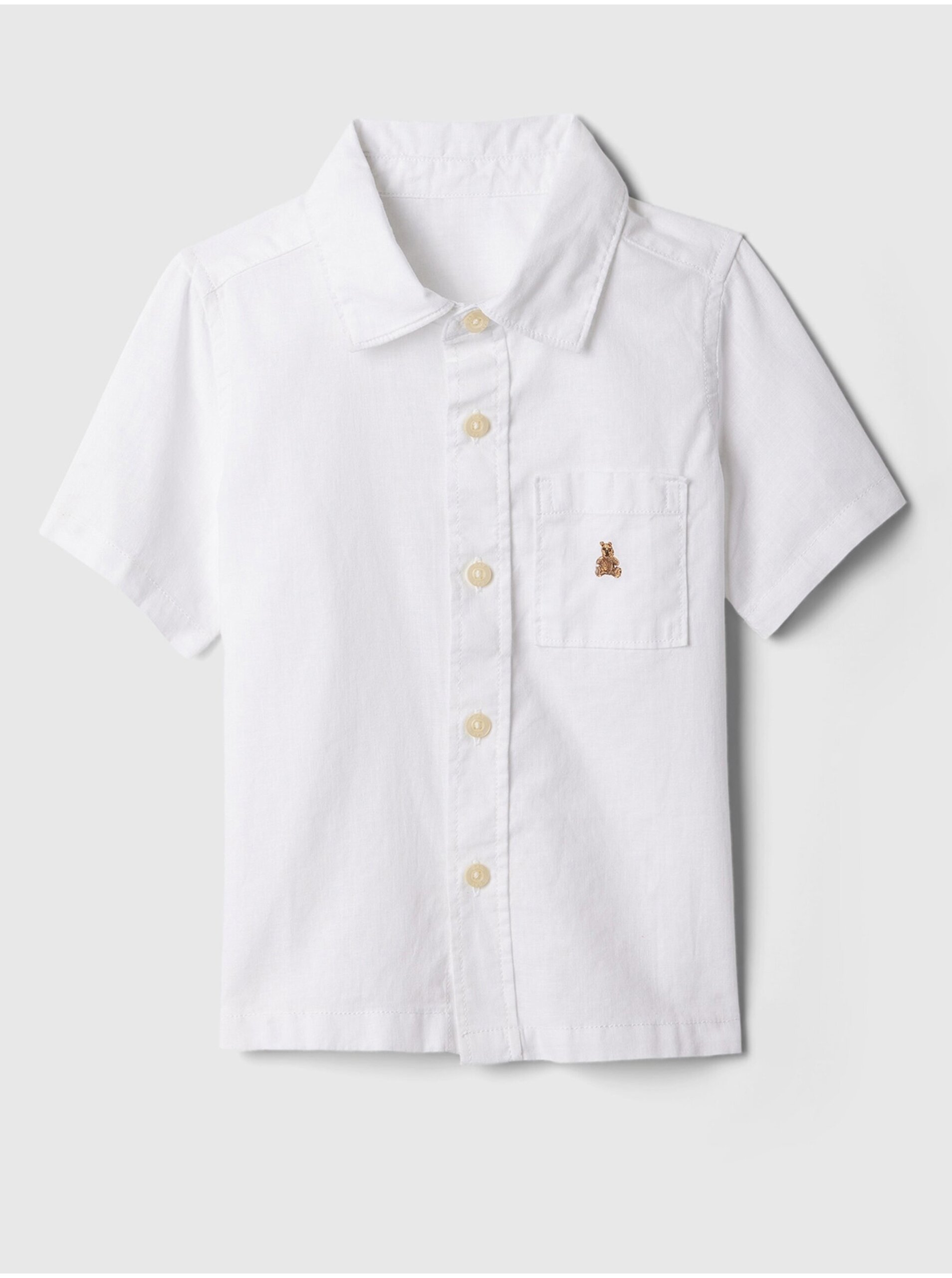 Levně Bílá klučičí košile s příměsí lnu GAP
