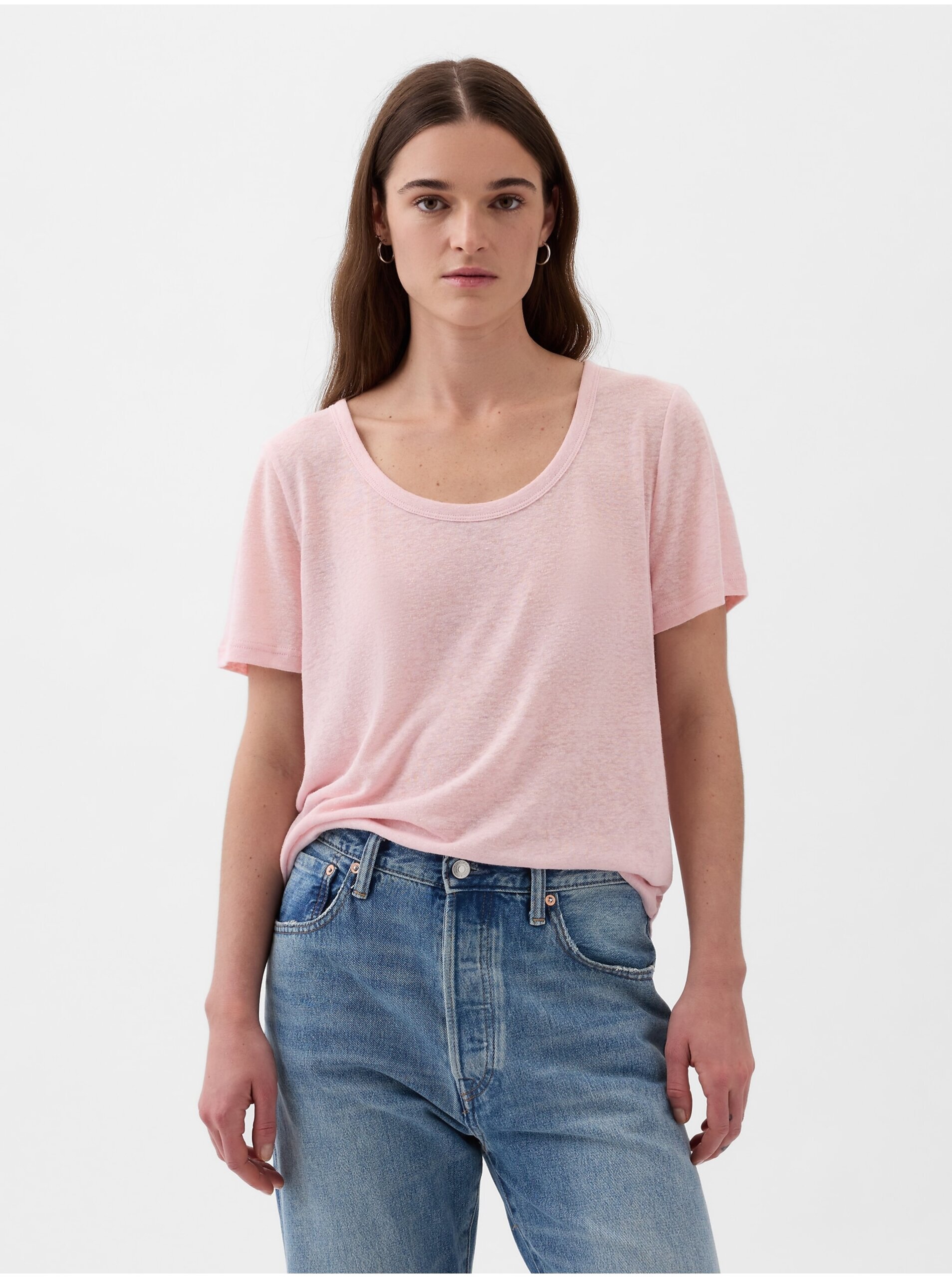 E-shop Světle růžové dámské lněné tričko GAP