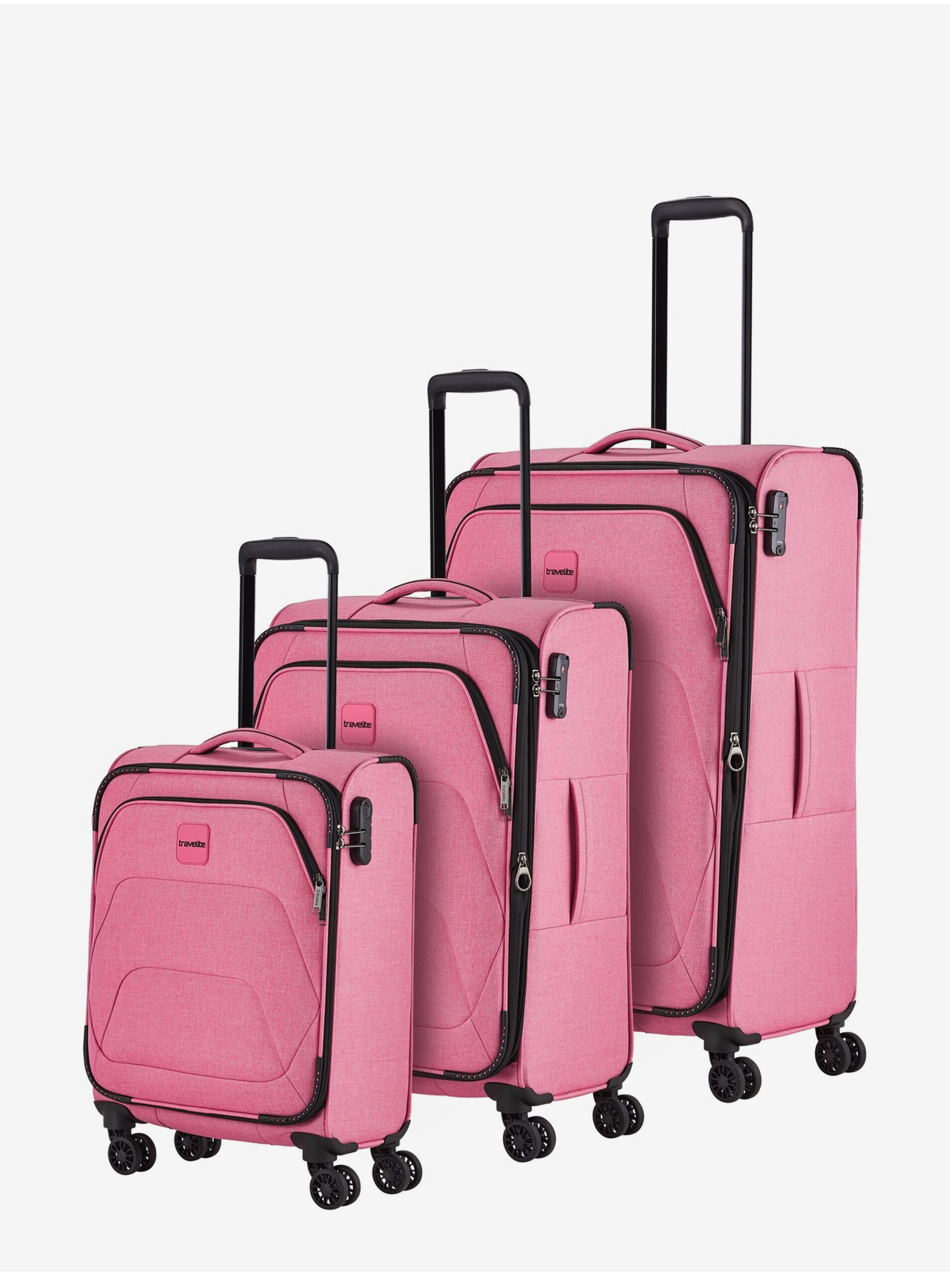 Levně Sada tří cestovních kufrů v růžové barvě Travelite Adria S,M,L Rose