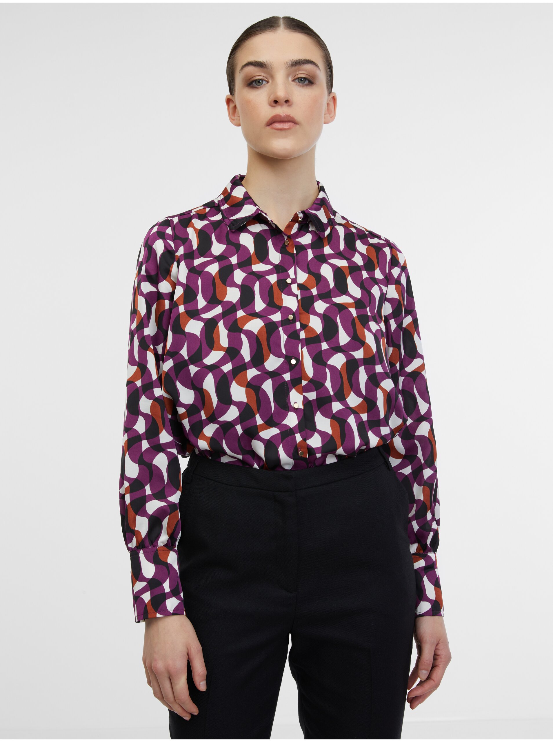 E-shop Fialová dámská vzorovaná košile ORSAY