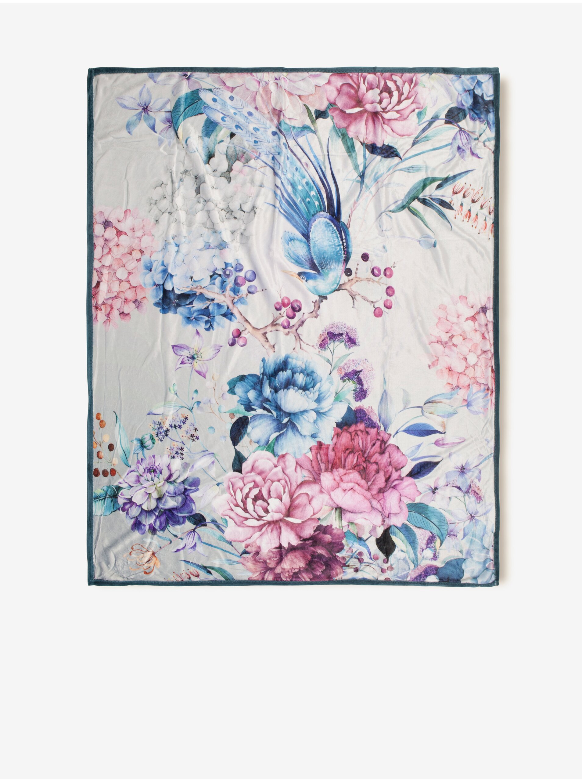 Levně Světle šedý květovaný pléd Descanso 130 x 160 cm