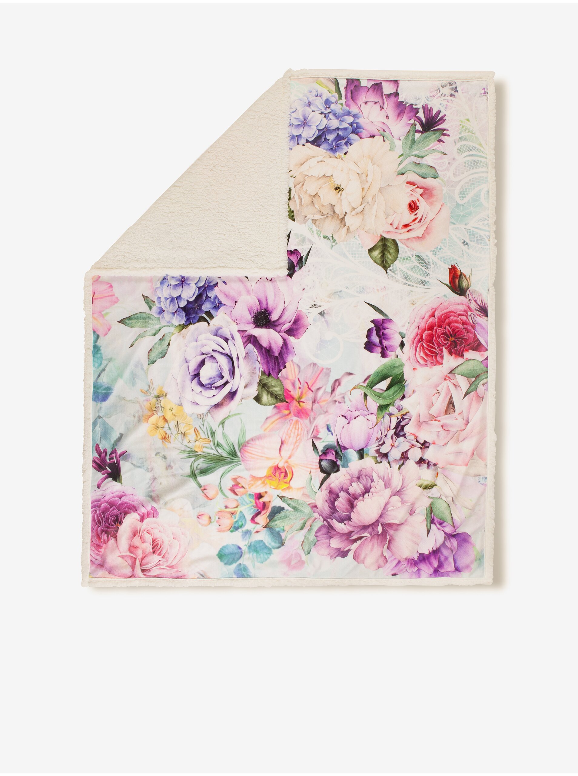 Lacno Krémový kvetovaný pléd Descanso 130 x 160 cm