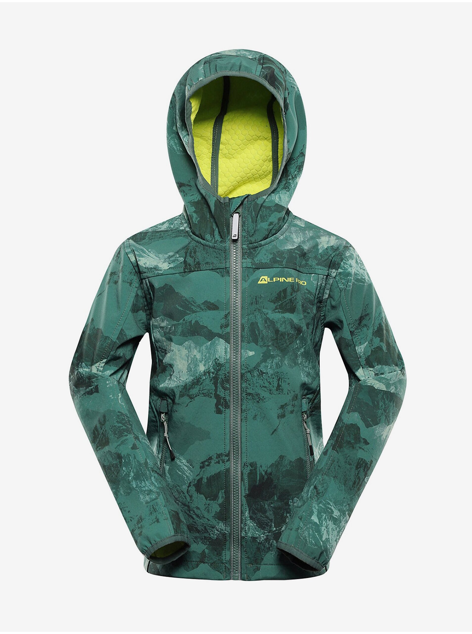 E-shop Zelená detská vzorovaná softshellová bunda ALPINE PRE HOORO