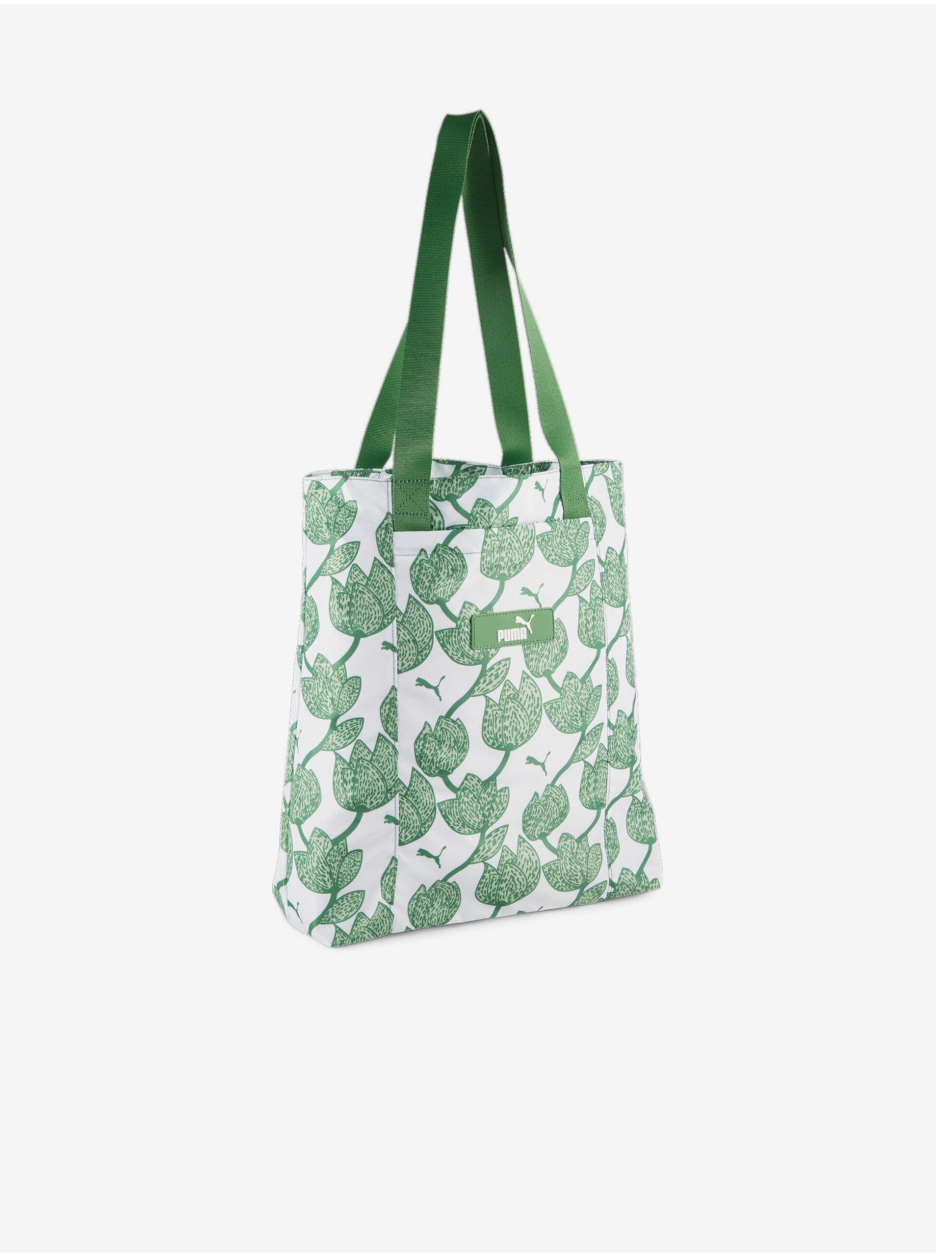 Levně Bílo-zelená dámská vzorovaná taška Puma Core Pop Shopper
