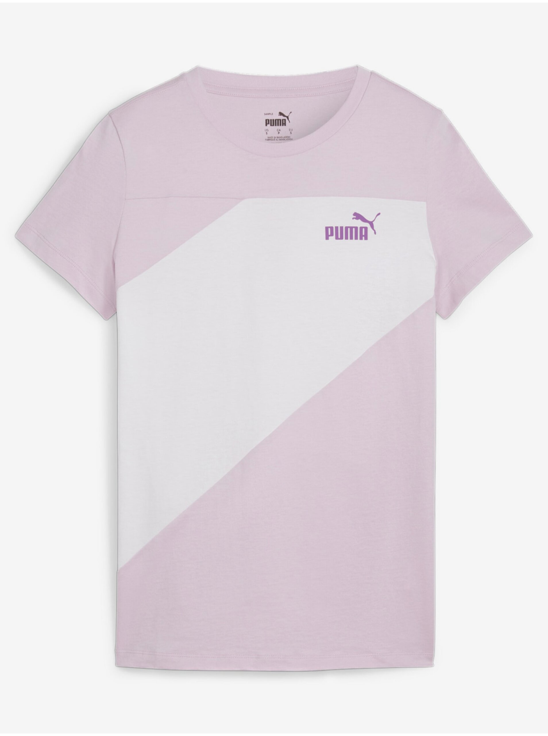 Levně Bílo-růžové dámské tričko Puma Power Tee