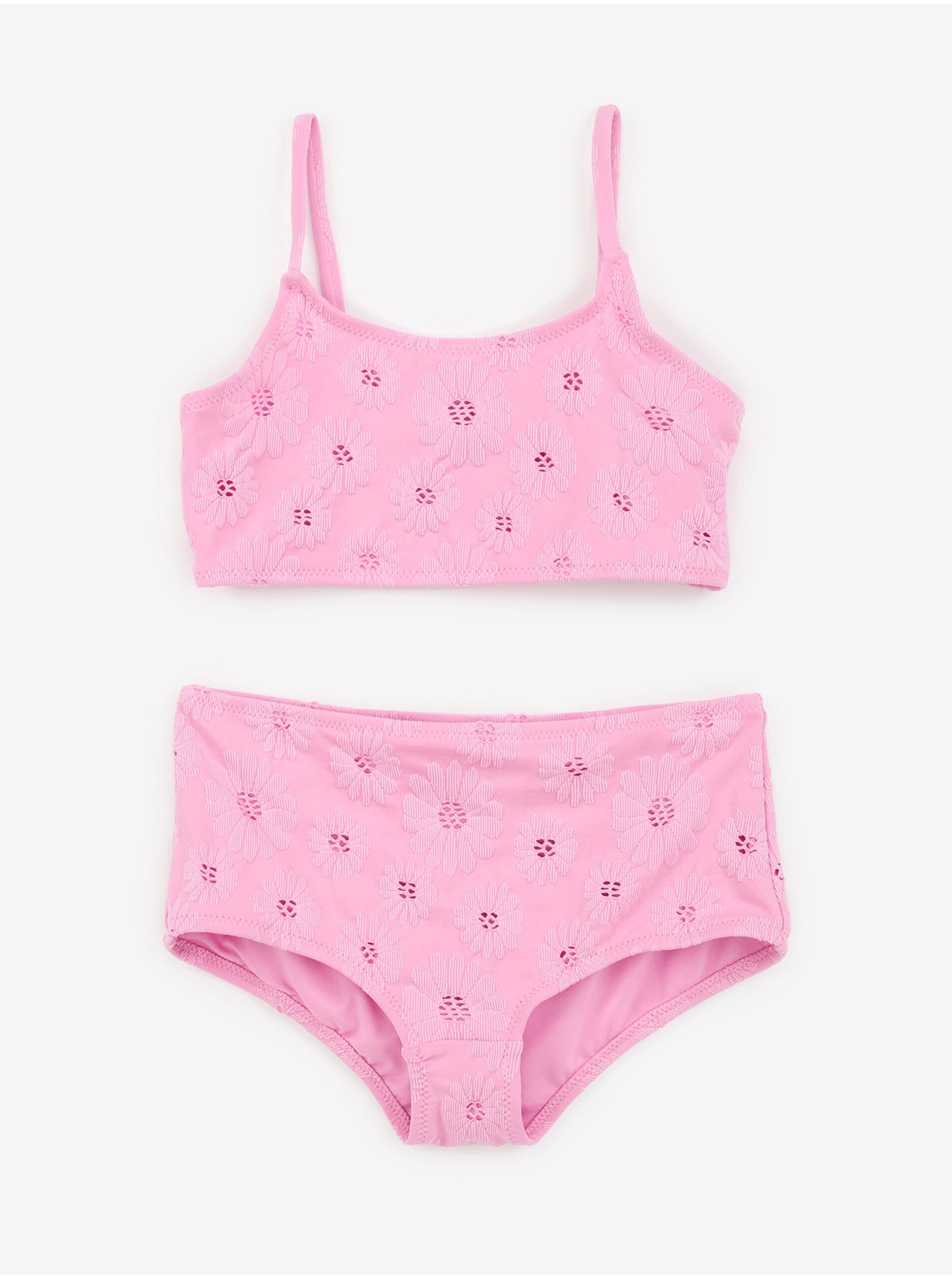 Lacno Ružové dievčenské kvetované dvojdielne plavky GAP