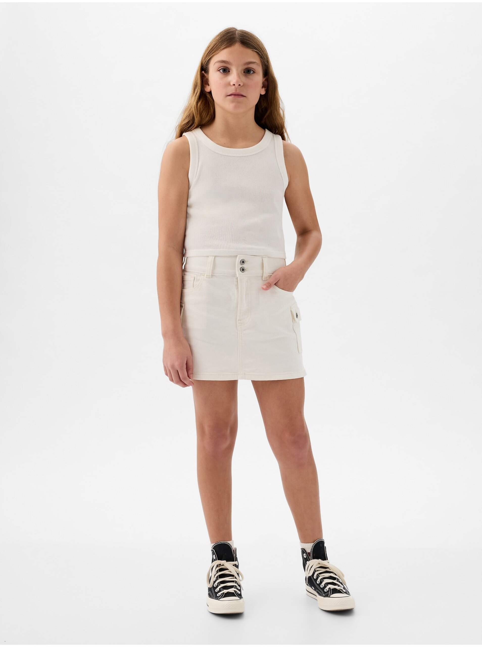 E-shop Biela dievčenská rifľová mini sukňa GAP