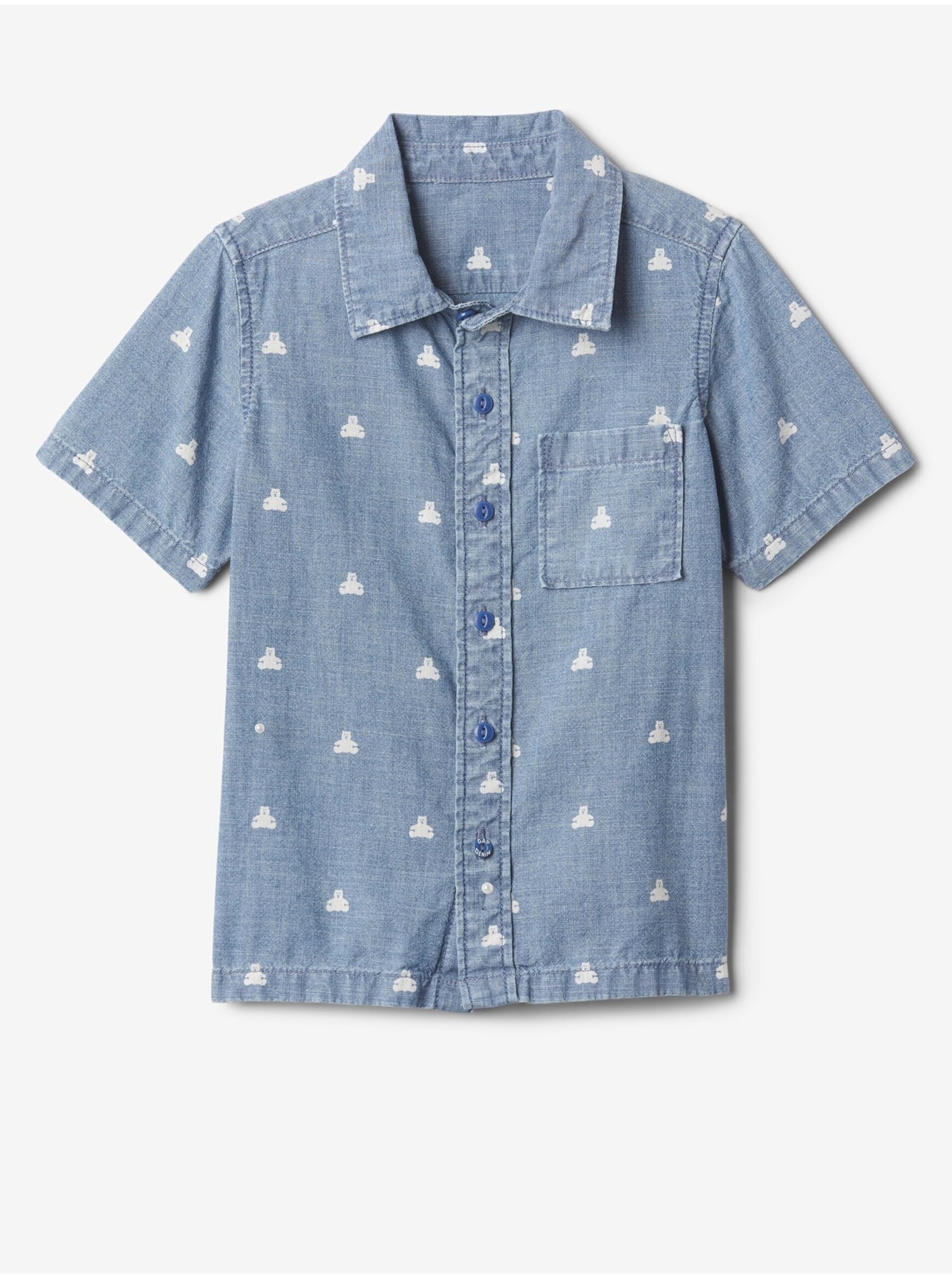 Lacno Modrá chlapčenská vzorovaná rifľová košeľa s krátkym rukávom GAP
