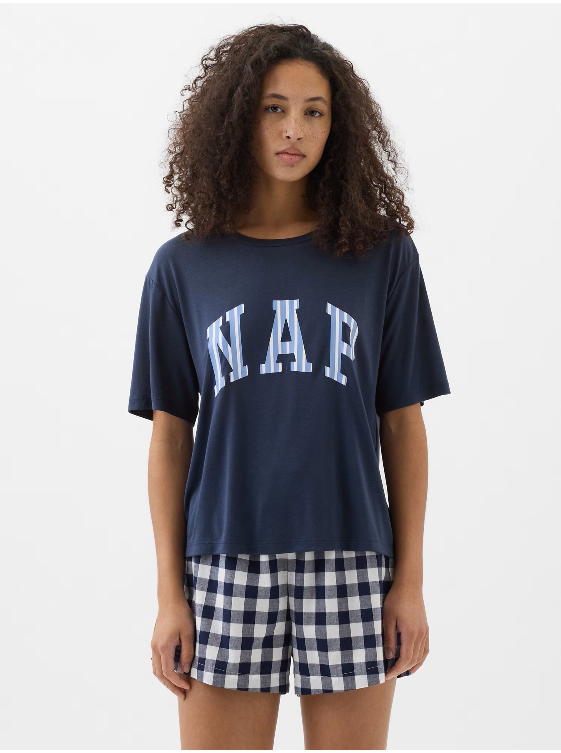 Levně Tmavě modré dámské pyžamové tričko GAP NAP