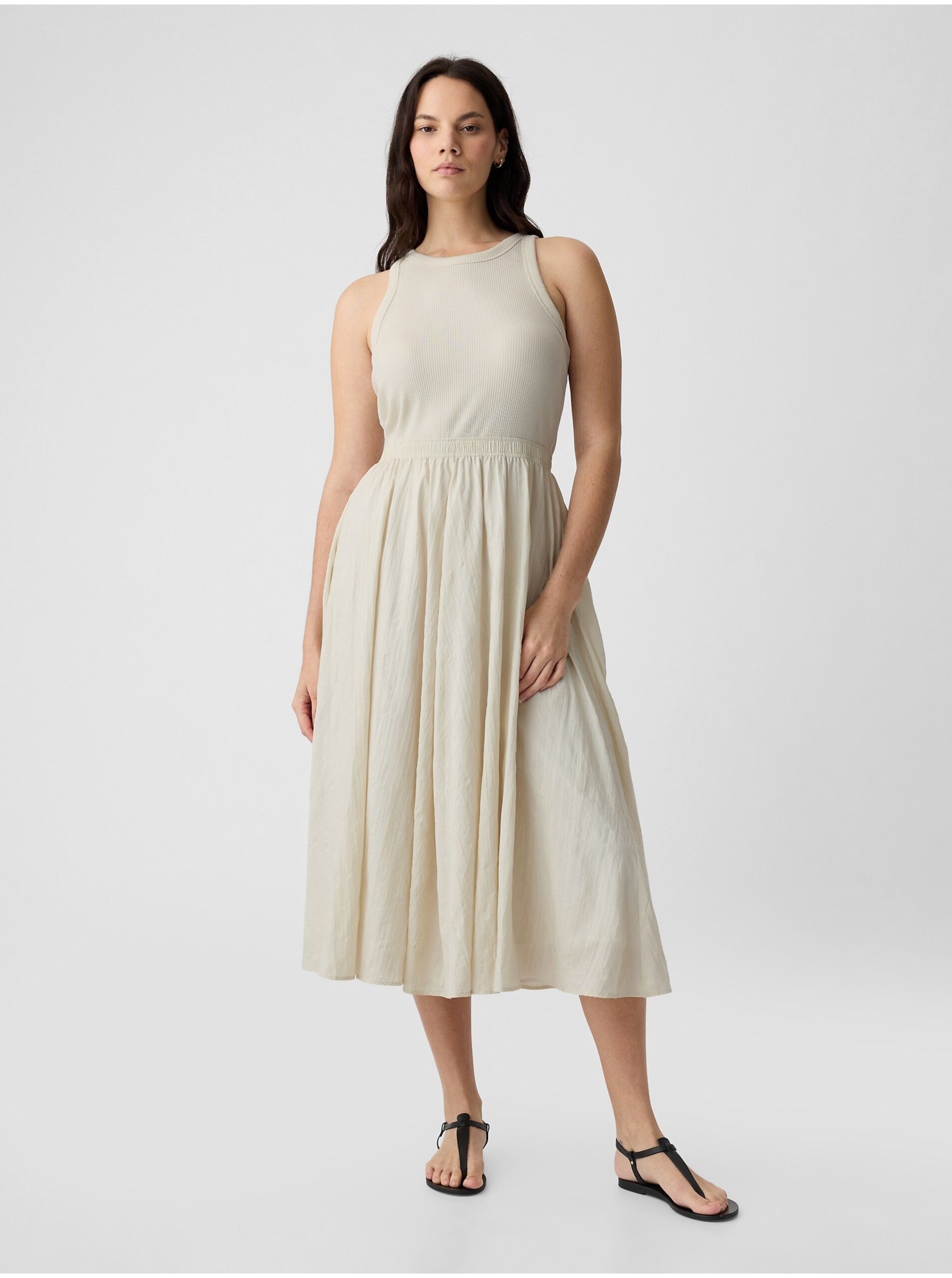 E-shop Béžové dámské mušelínové midi šaty GAP