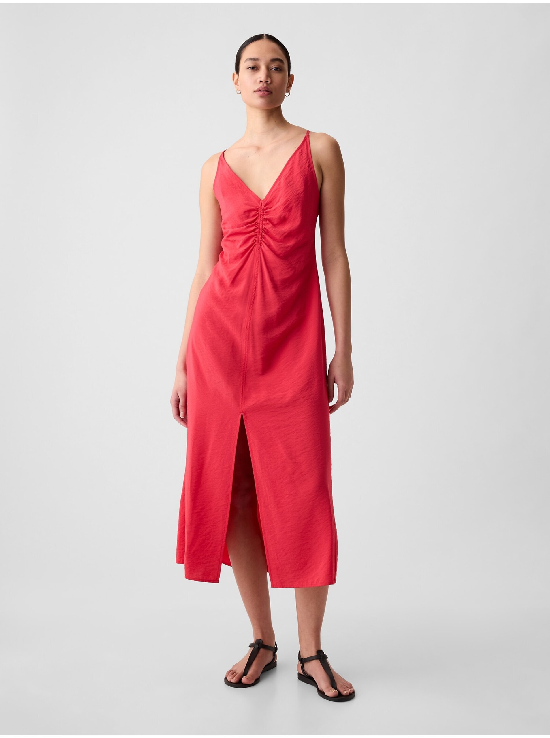 E-shop Červené dámske midi šaty na ramienka GAP