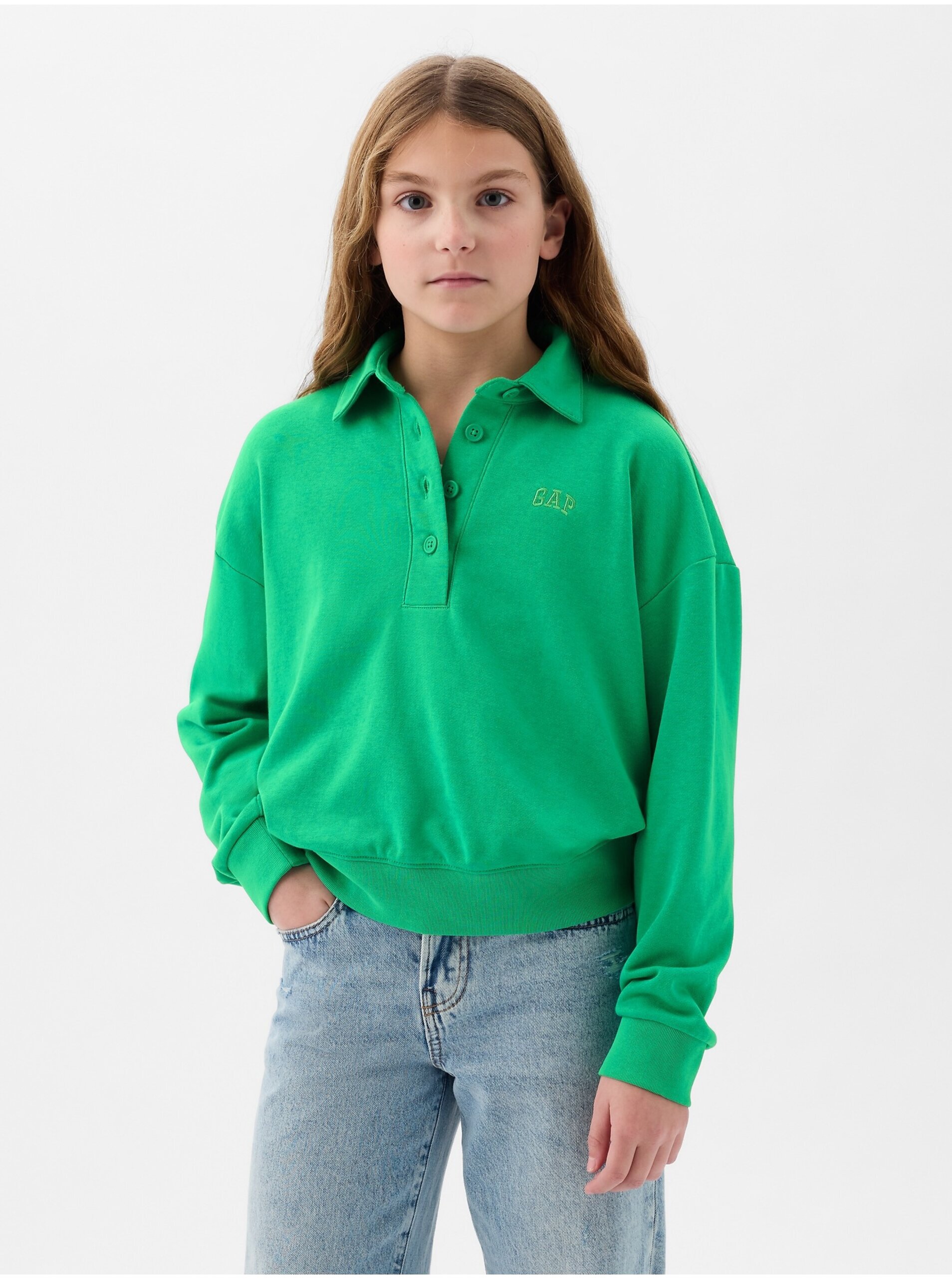 E-shop Zelená dievčenská mikina s golierom GAP