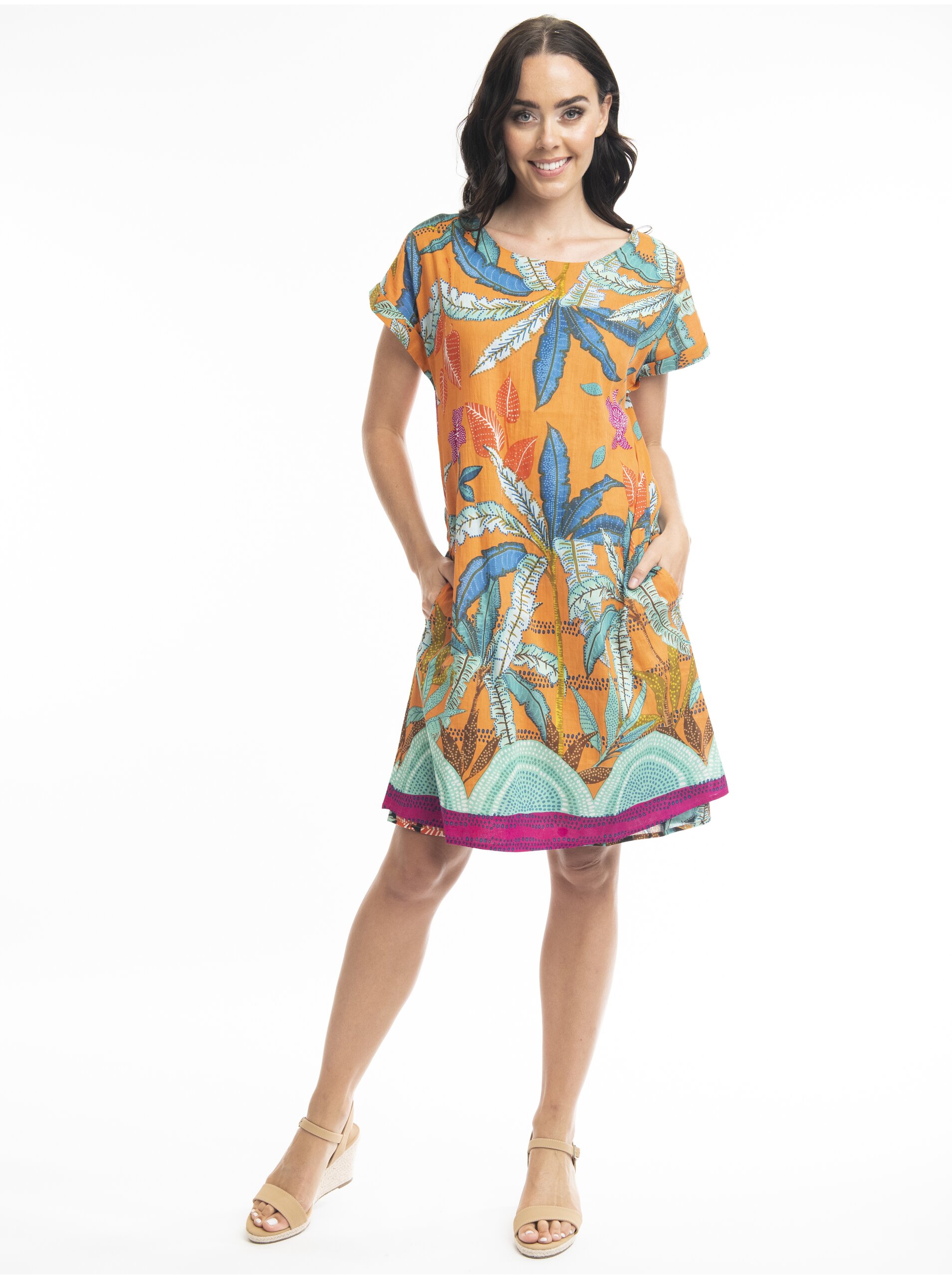 E-shop Modro-oranžové dámské oboustranné šaty Orientique Paphos