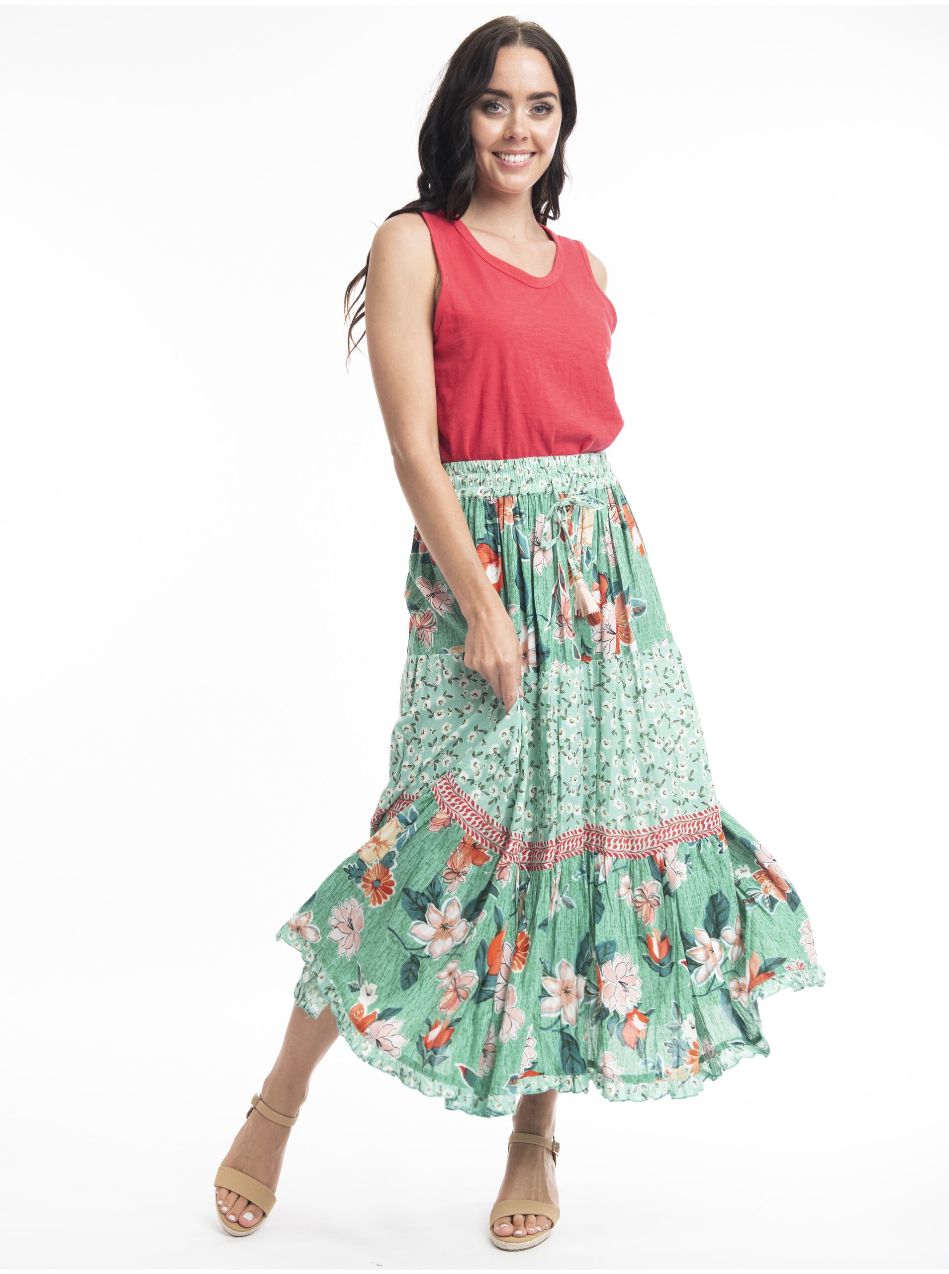 E-shop Svetlo zelená dámska kvetovaná maxi sukňa Orientique Kaleici