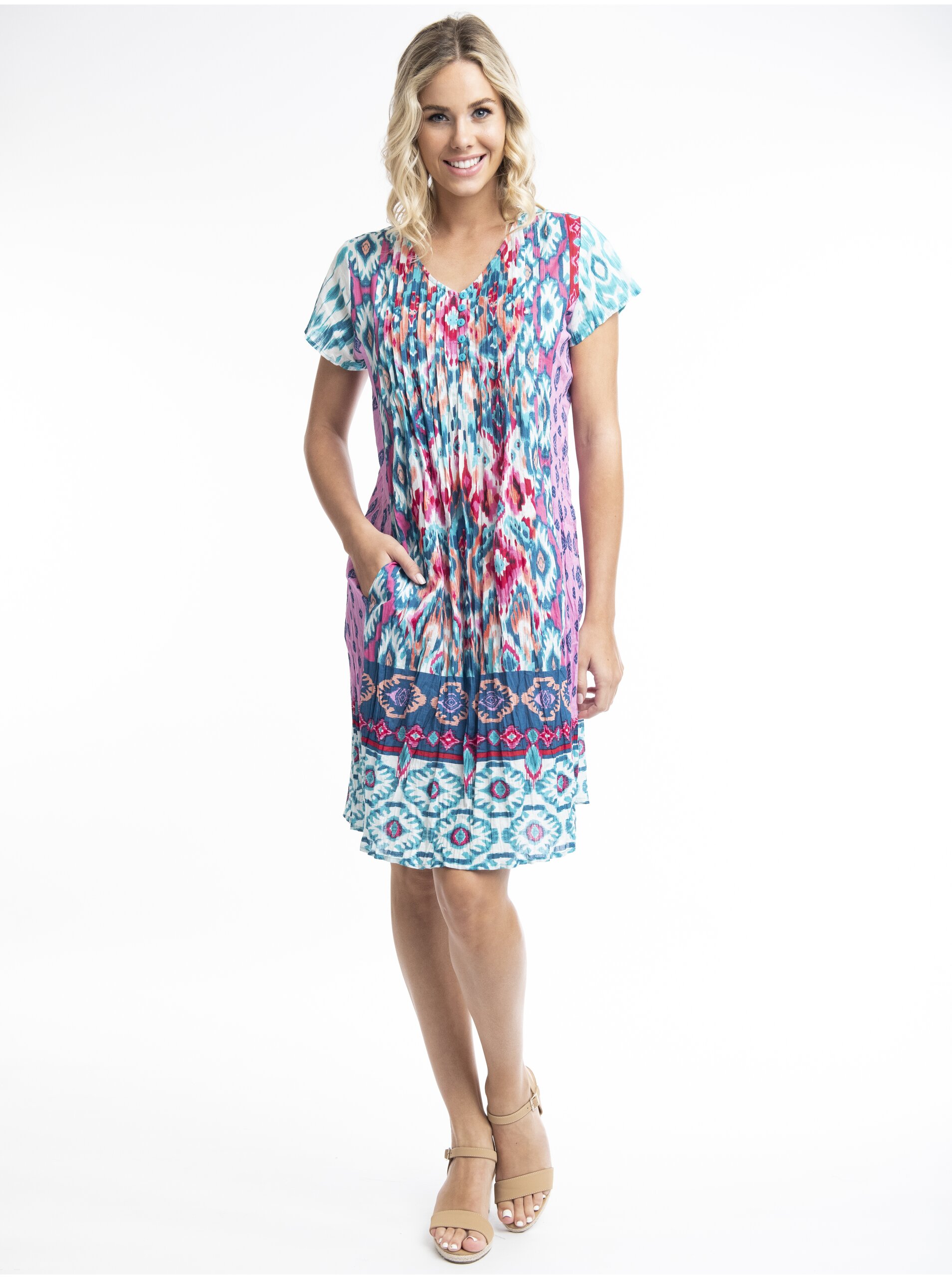 E-shop Ružovo-modré dámske vzorované šaty Orientique Izmir