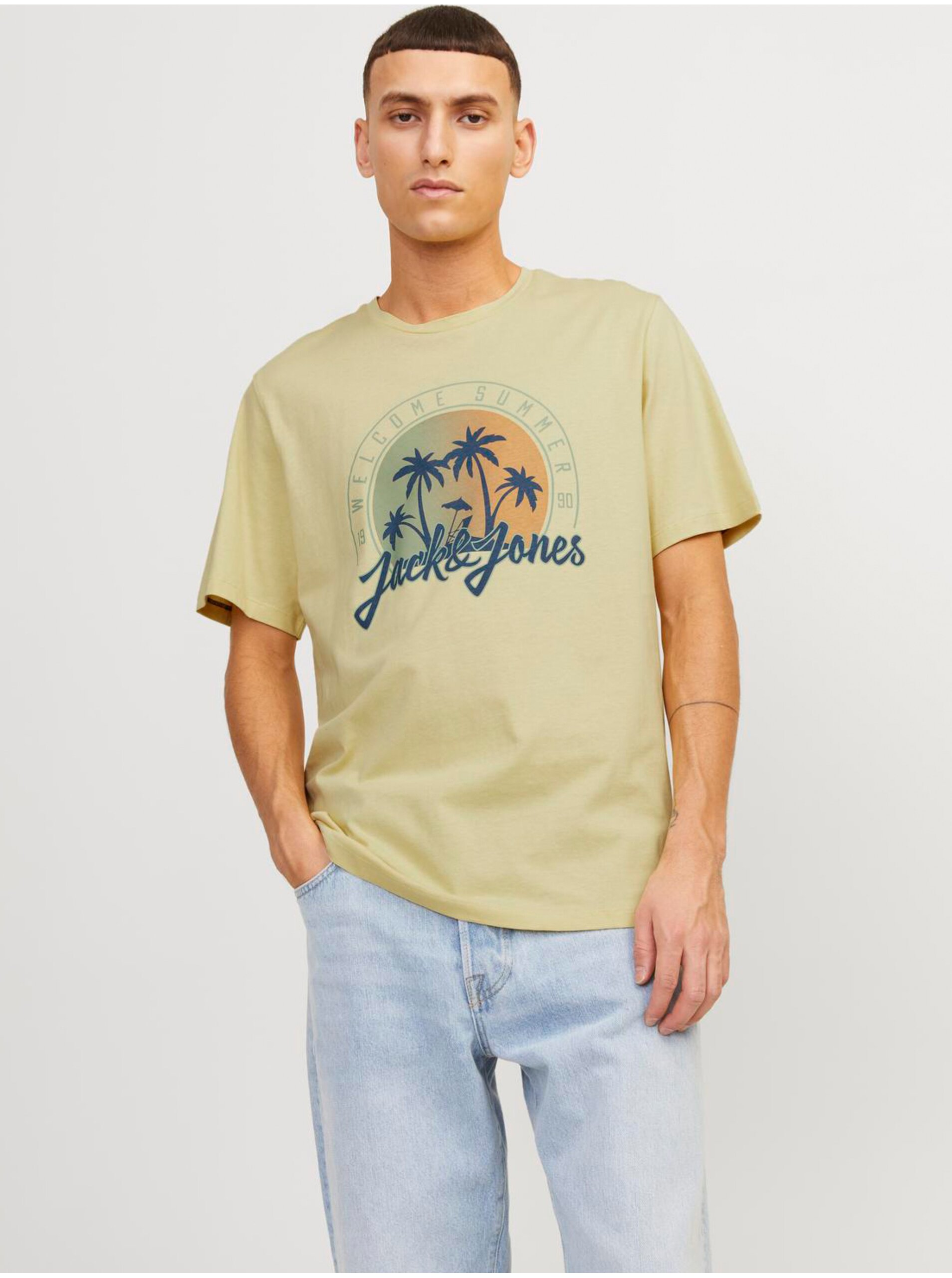 Lacno Žlté pánske tričko Jack & Jones Summer