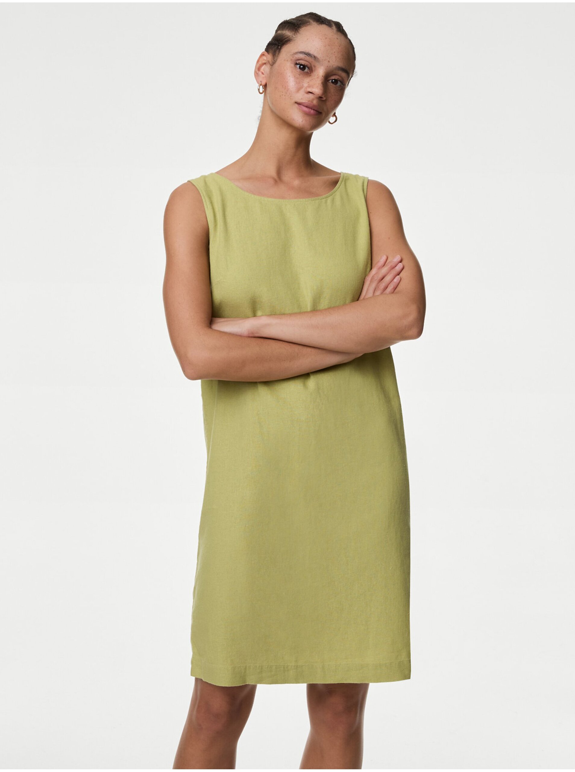 Levně Světle zelené dámské šaty s příměsí lnu Marks & Spencer