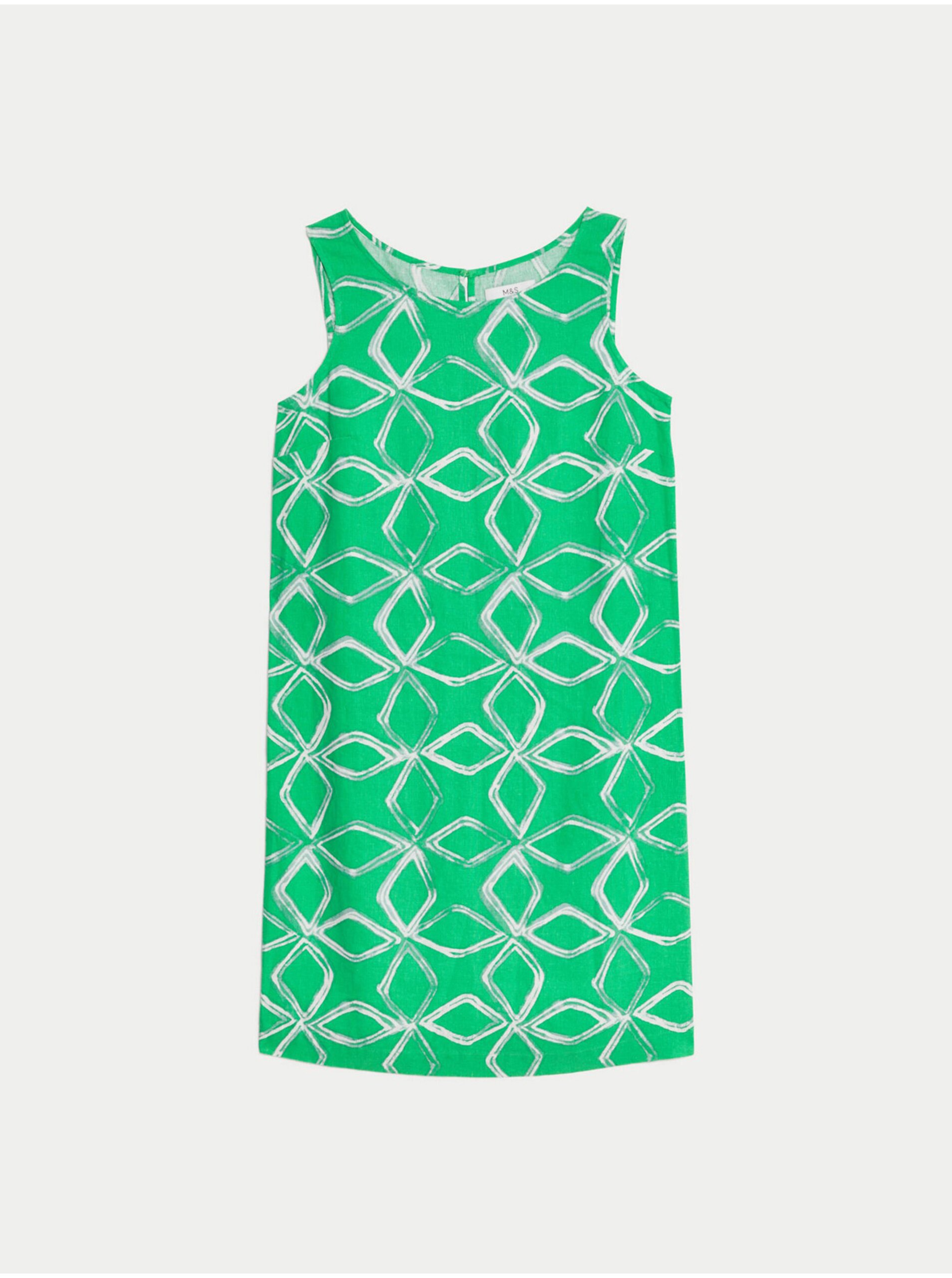 Levně Zelené dámské vzorované šaty s příměsí lnu Marks & Spencer