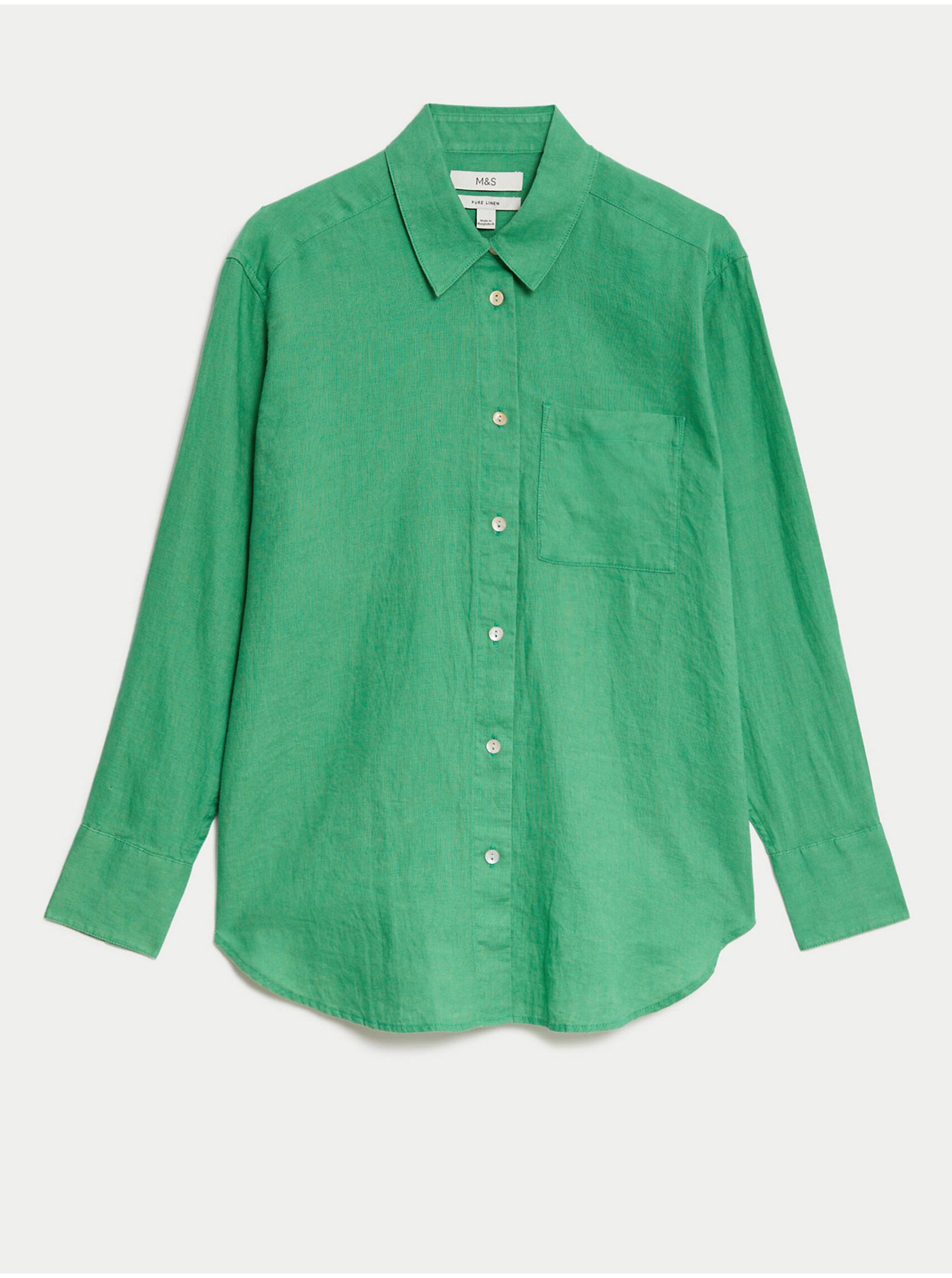 Levně Zelená dámská lněná košile Marks & Spencer
