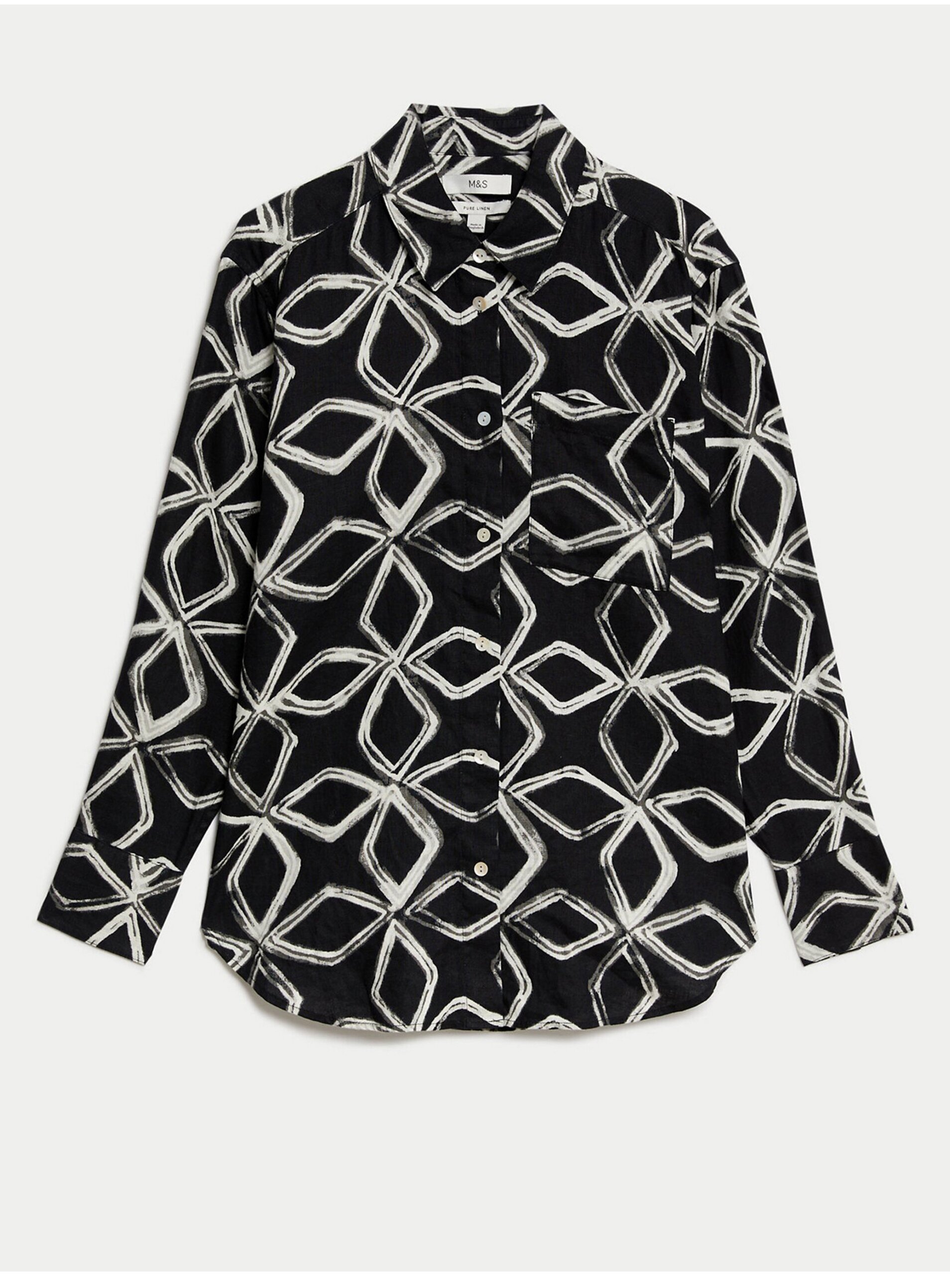 Lacno Bielo-čierna dámska ľanová vzorovaná košeľa Marks & Spencer
