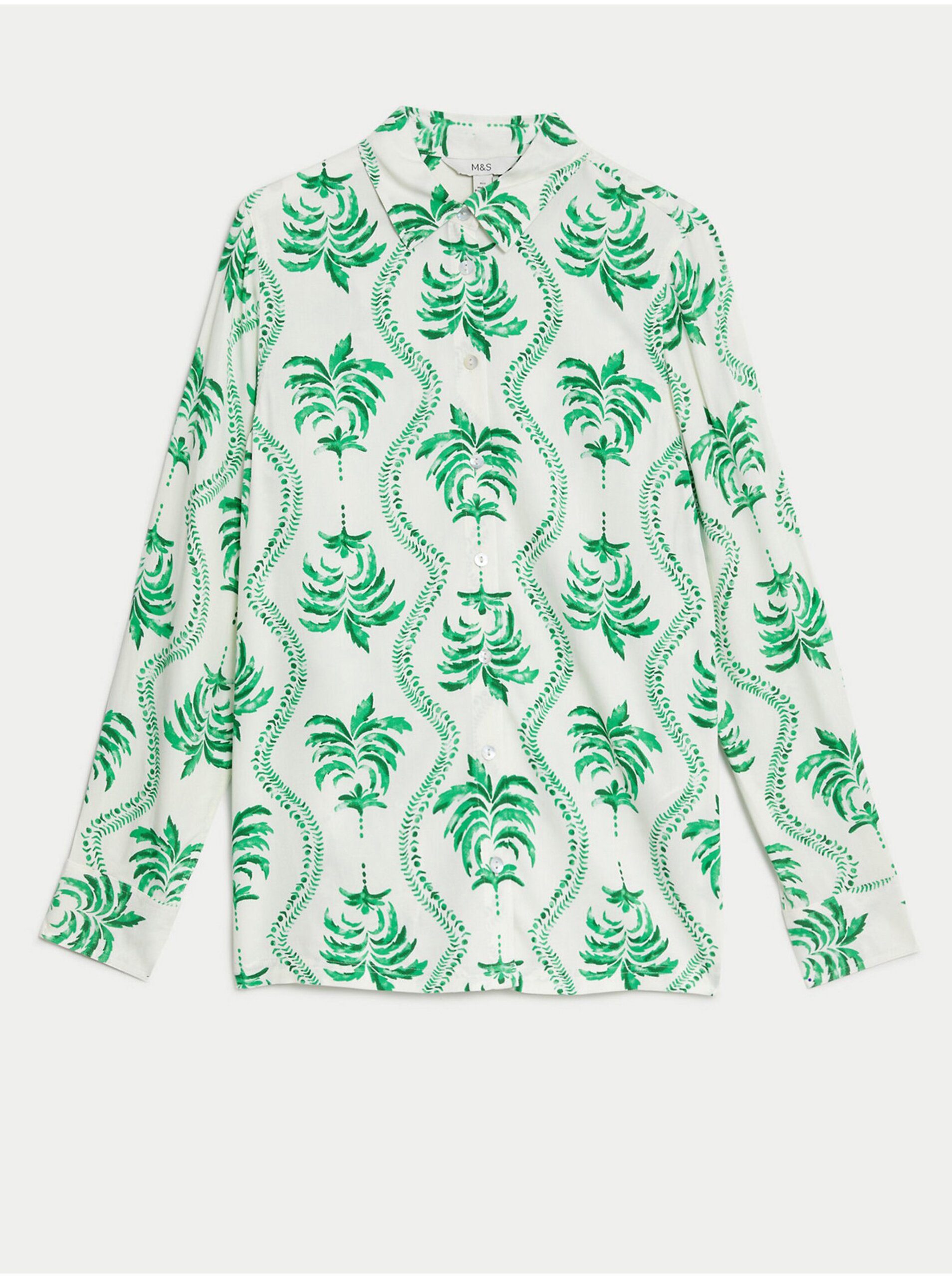 Lacno Zeleno-biela dámska vzorovaná košeľa Marks & Spencer
