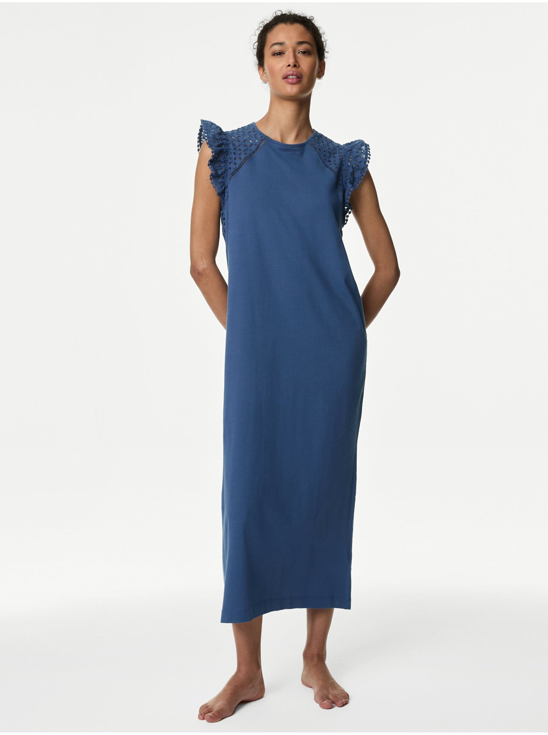 E-shop Modrá dámska nočná košeľa s volánmi Marks & Spencer