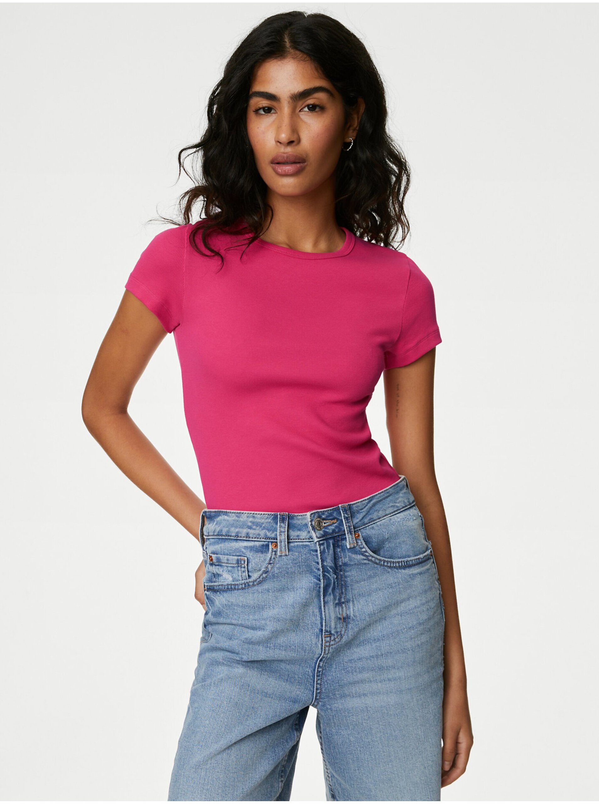 Levně Tmavě růžové dámské basic tričko Marks & Spencer