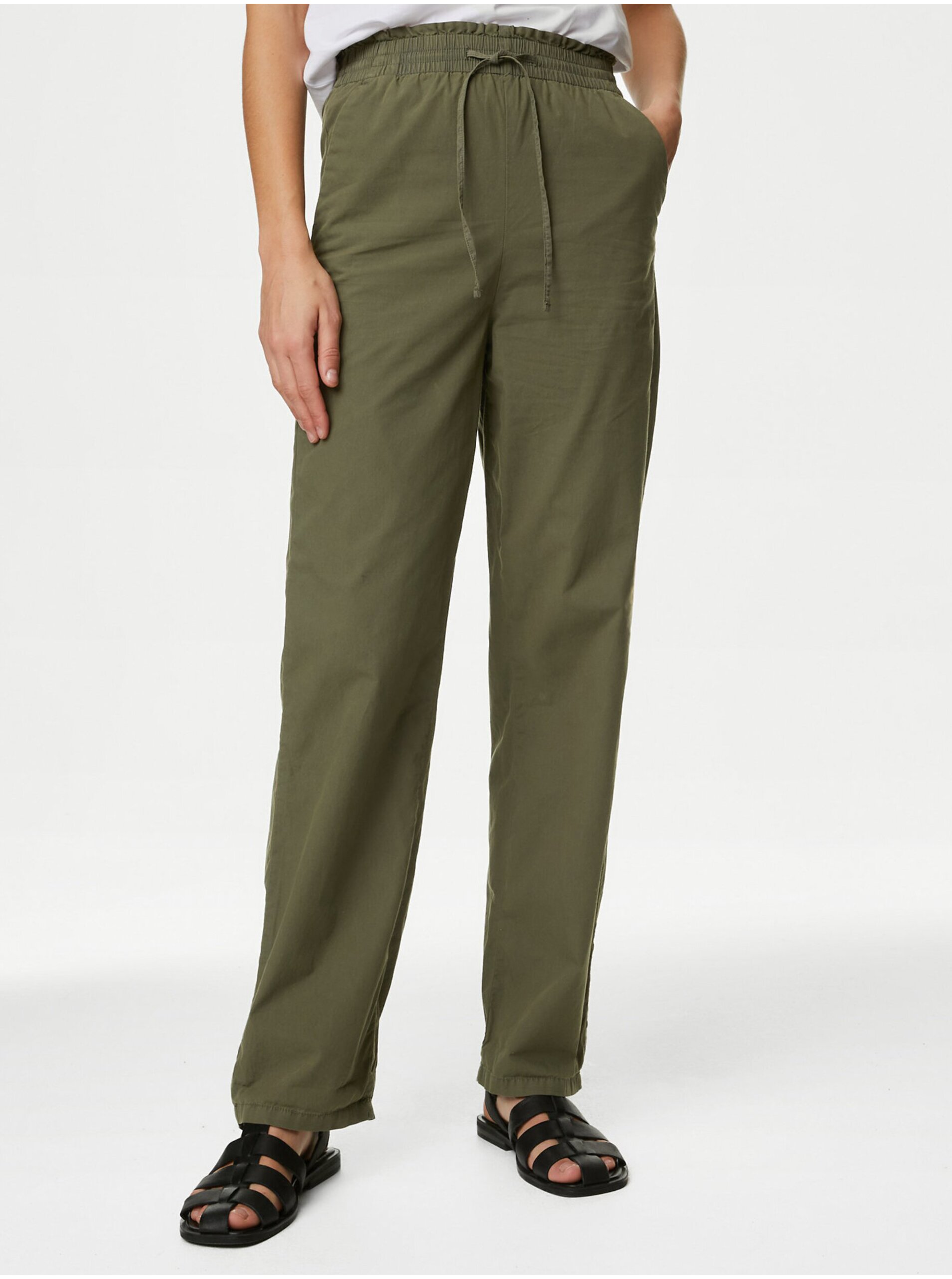 E-shop Khaki dámské zkrácené kalhoty Marks & Spencer