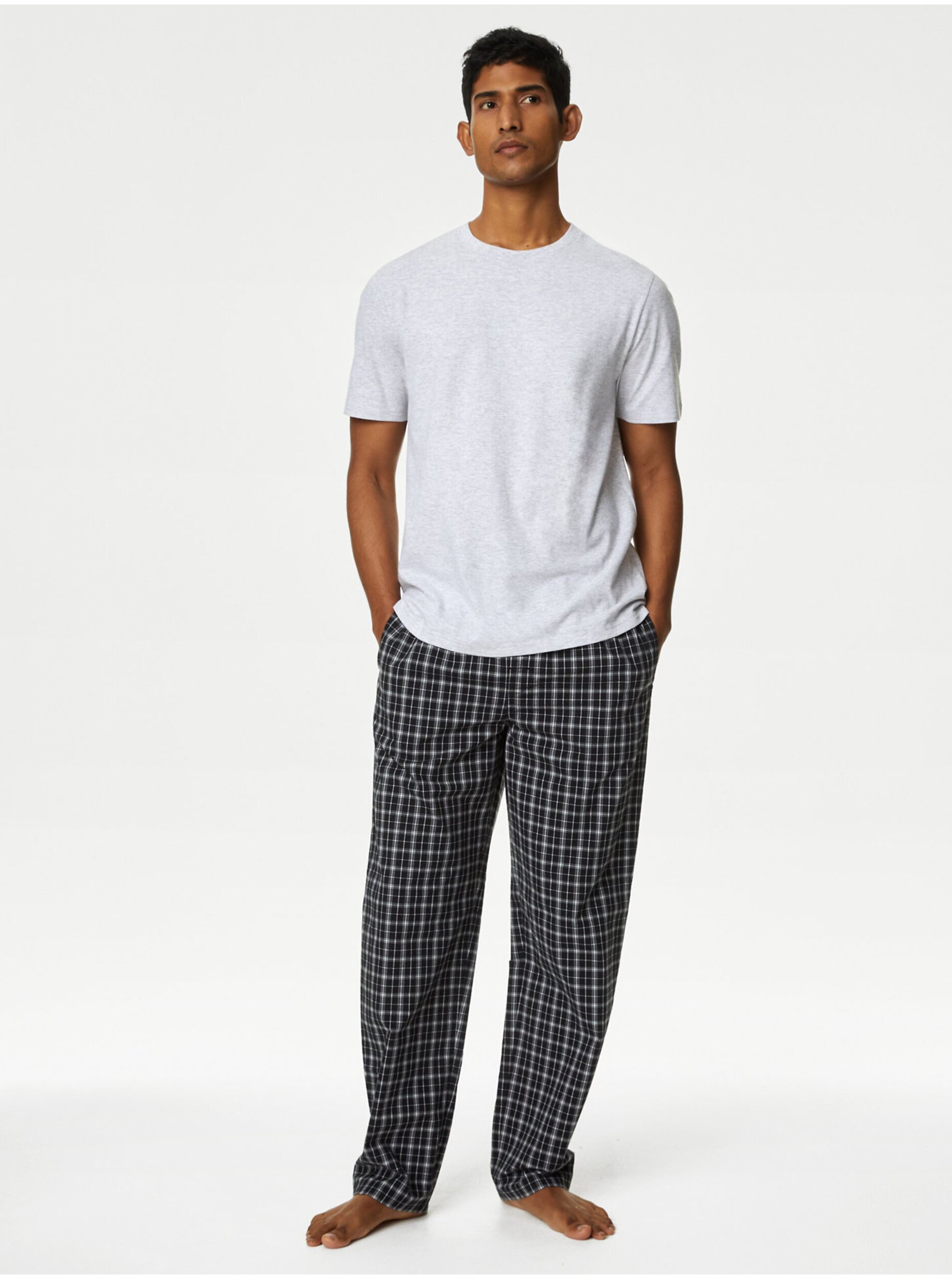 Levně Kostkovaná pyžamová souprava z čisté bavlny Marks & Spencer šedá
