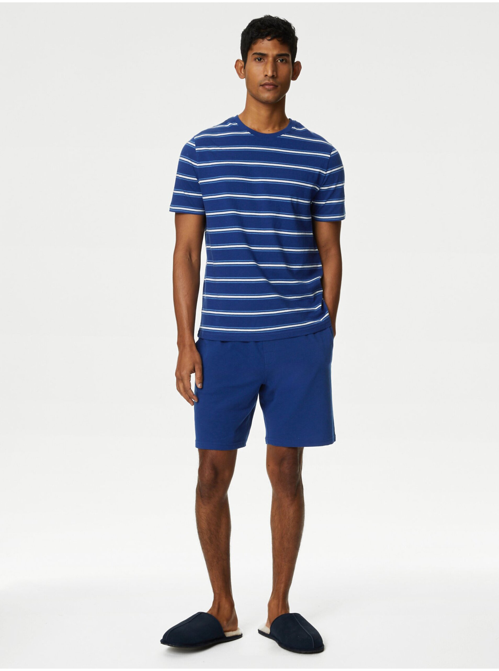 E-shop Modré pánske pruhované krátke pyžamo Marks & Spencer