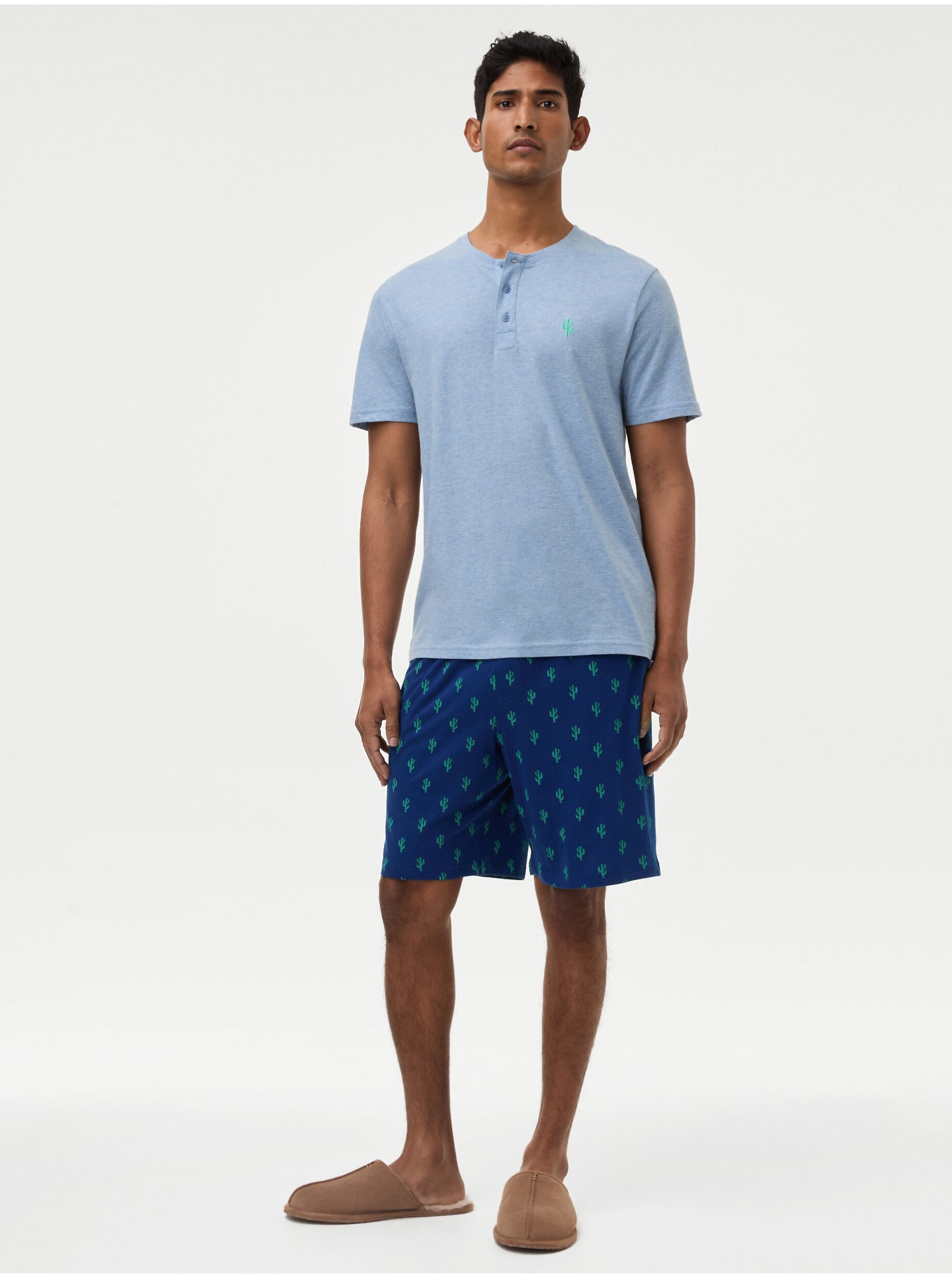 E-shop Modré pánske pyžamo s motívom kaktusov Marks & Spencer