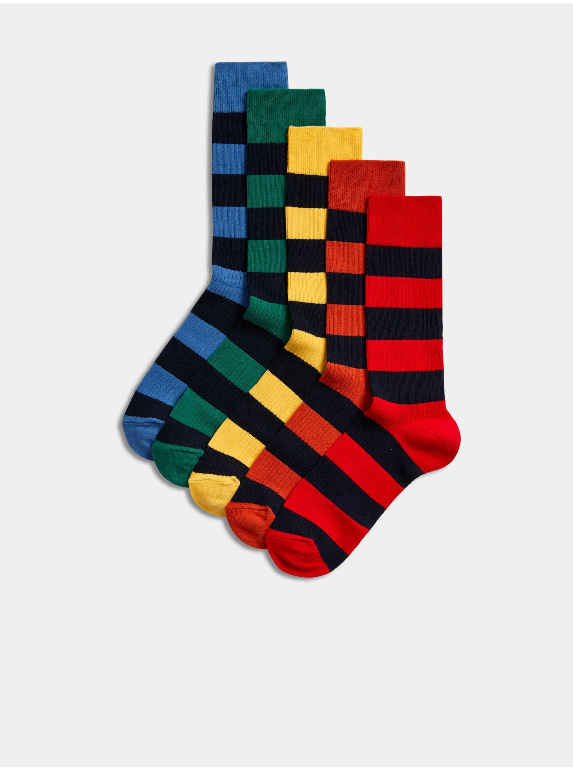 Lacno Súprava piatich párov pruhovaných ponožiek v modrej, žltej a červenej farbe Marks & Spencer Cool & Fresh™