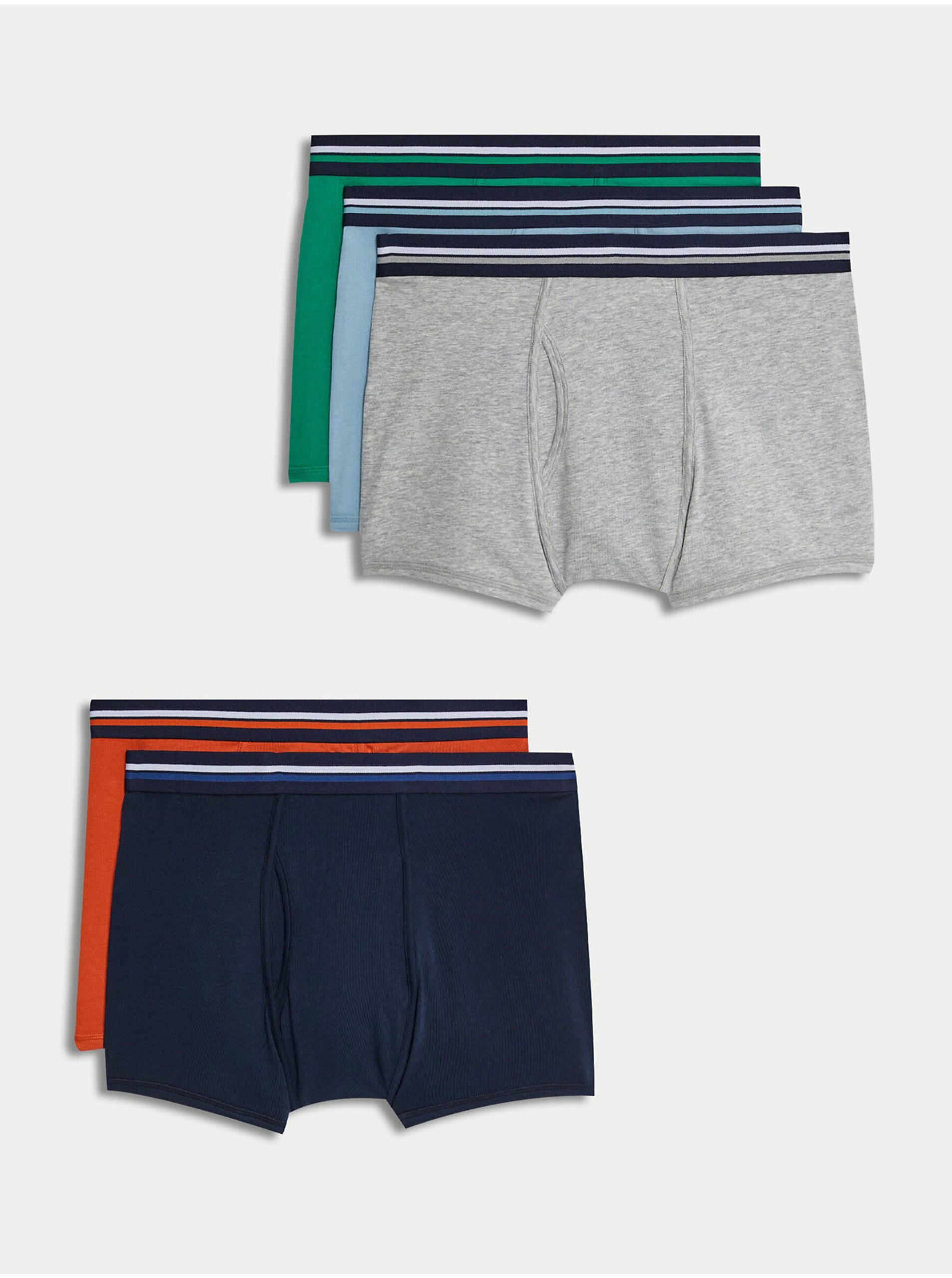 Levně Sada pěti pánských boxerek v modré, zelené a červené barvě Marks & Spencer Cool & Fresh™