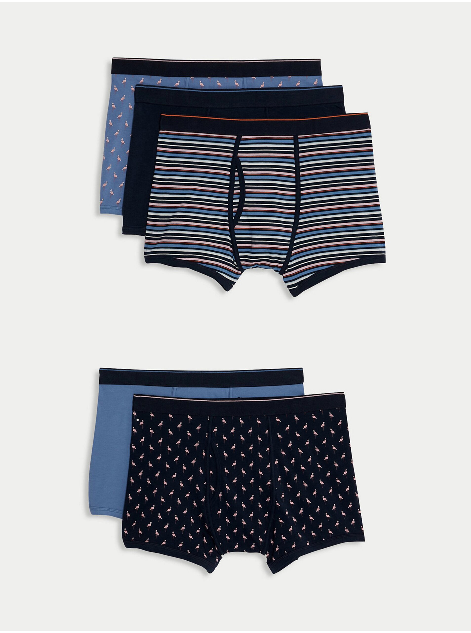 E-shop Sada pěti pánských vzorovaných boxerek v modré barvě Marks & Spencer Cool & Fresh™